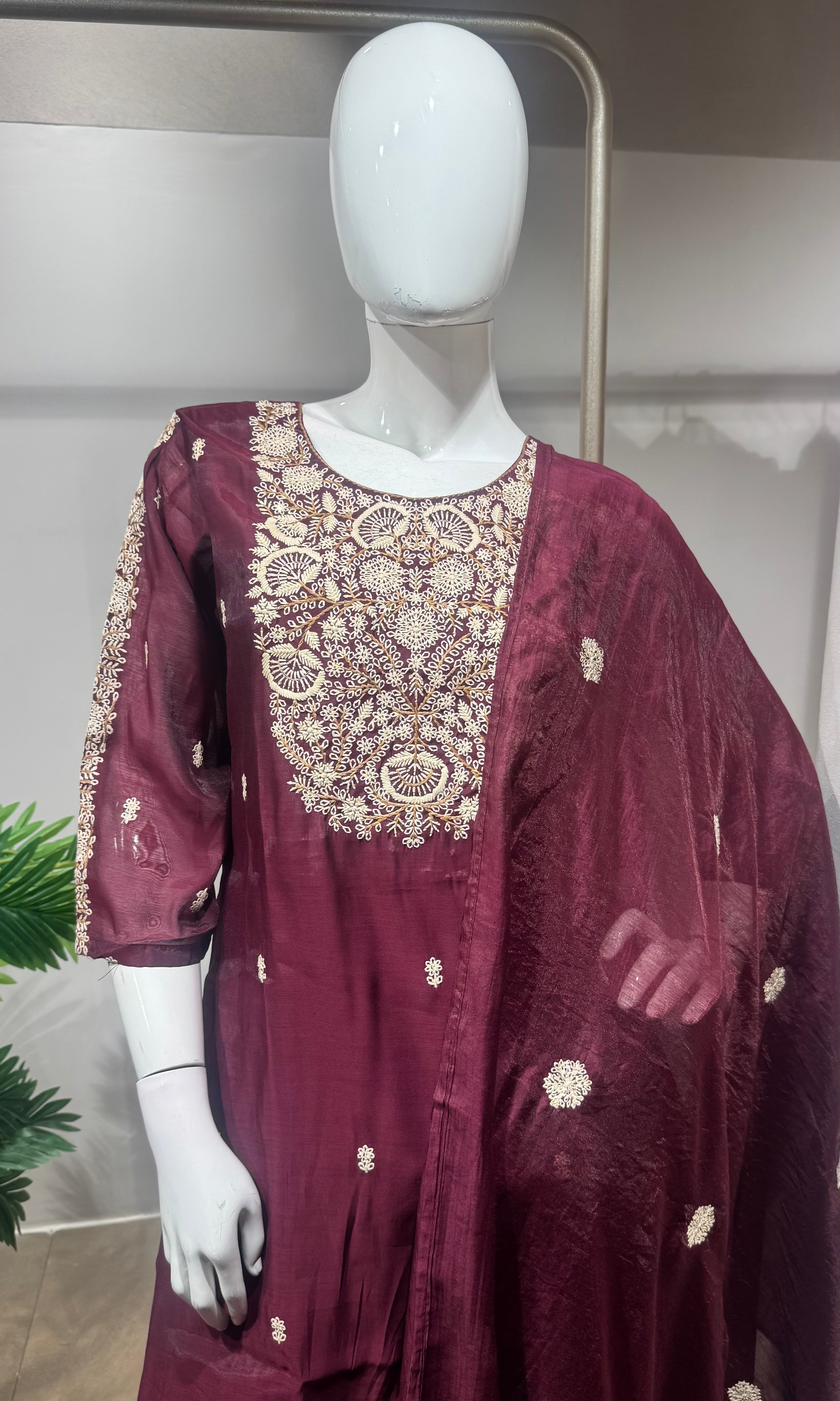 Maroon Embroidered Kurta Set