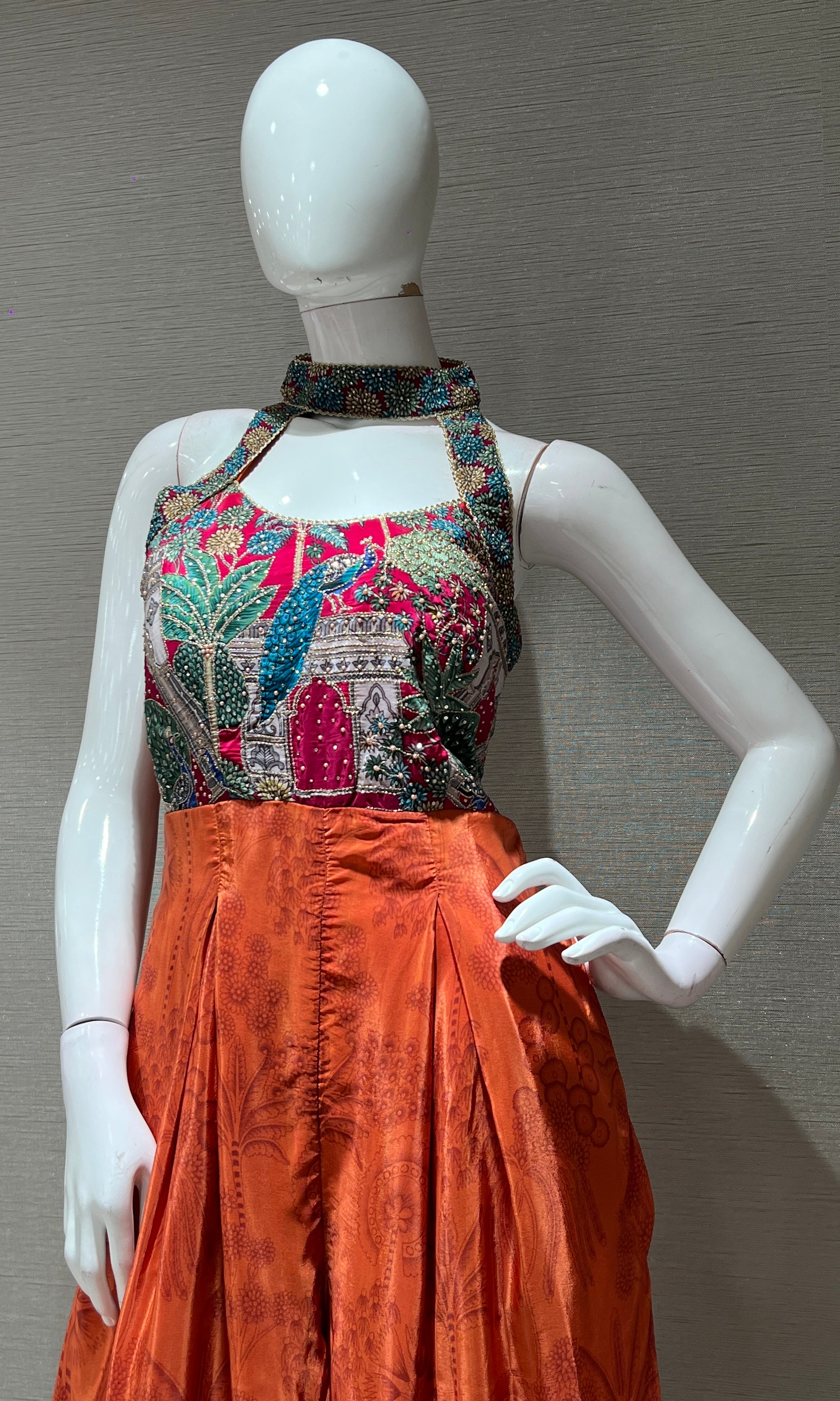 Rust EMBROIDERED HALTER NECK jumpsuit