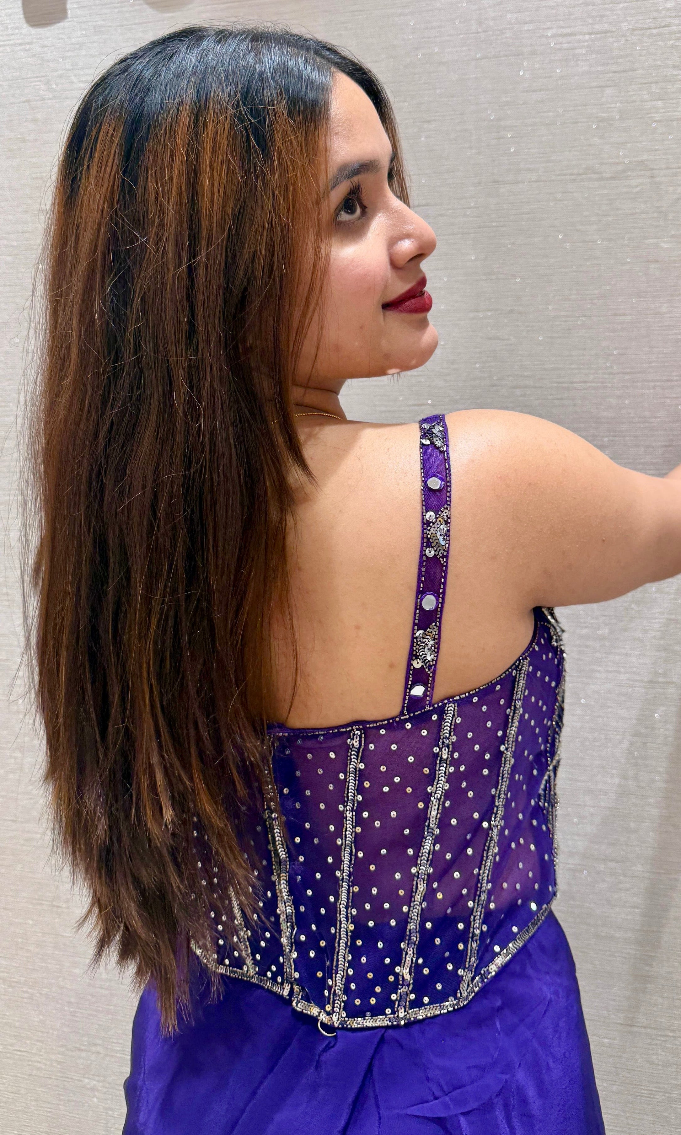 Purple Drape Saree with Corset Blouse