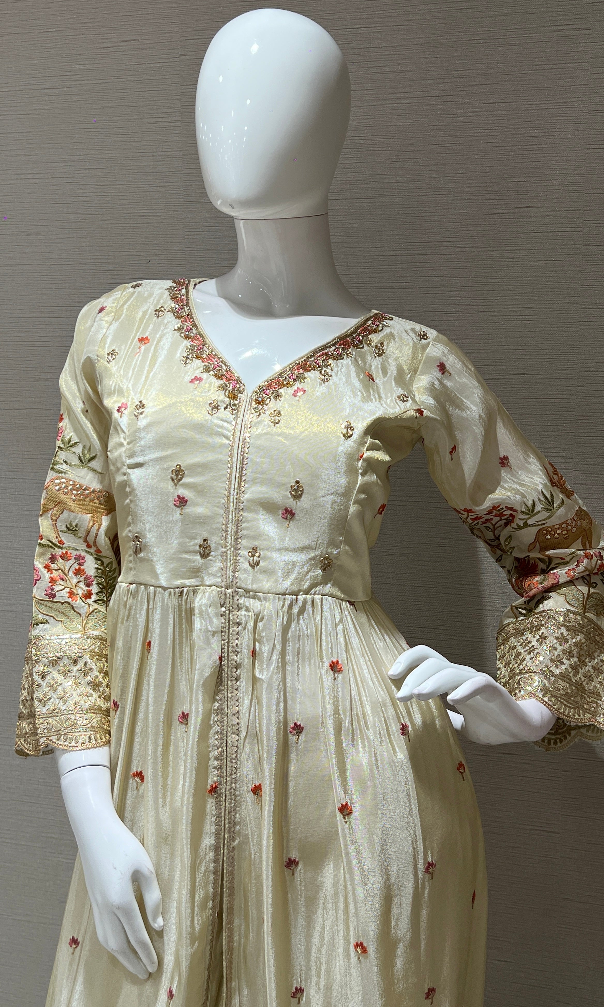 Half White Embroidered front slit Anarkali