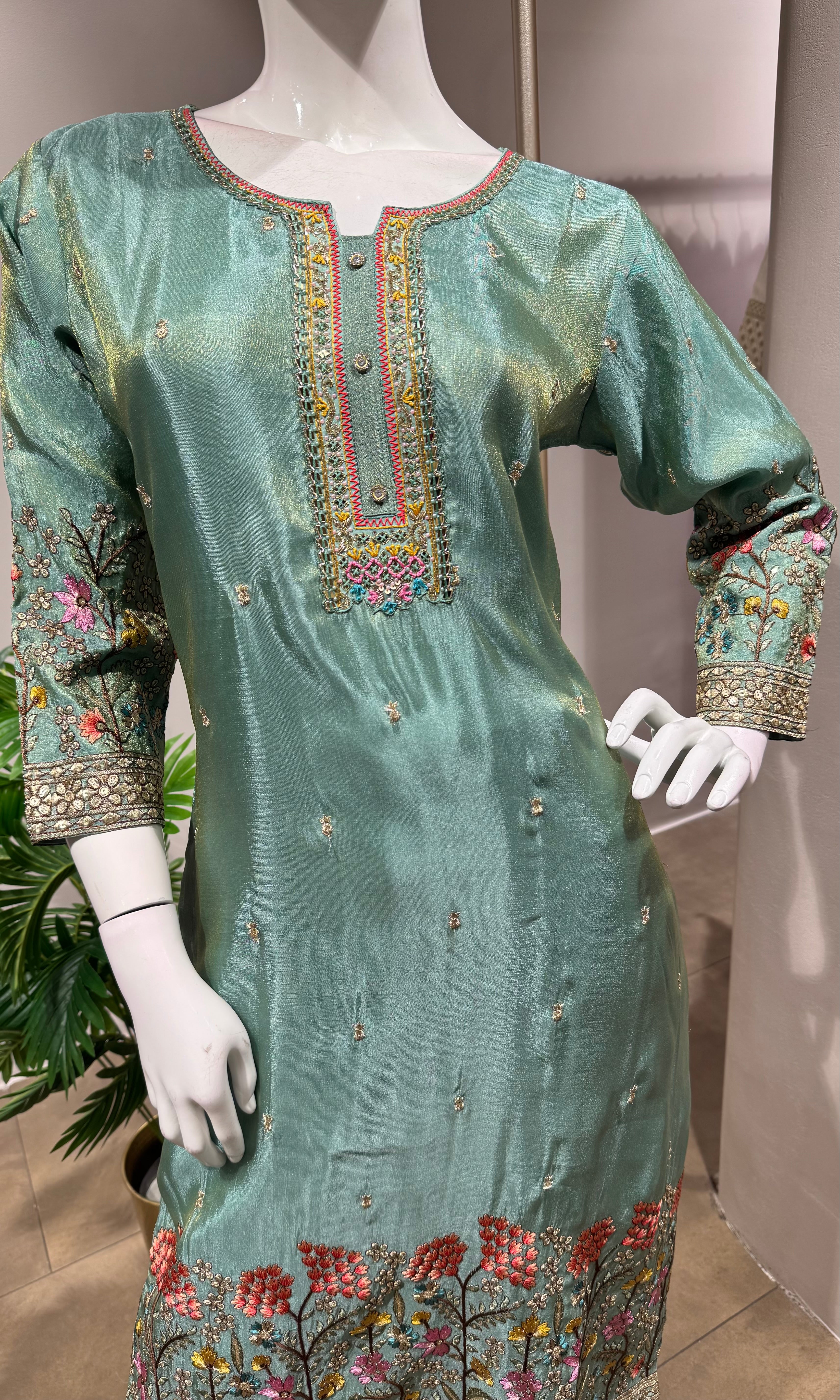 GREEN Festive Wear Straight Cut Suit