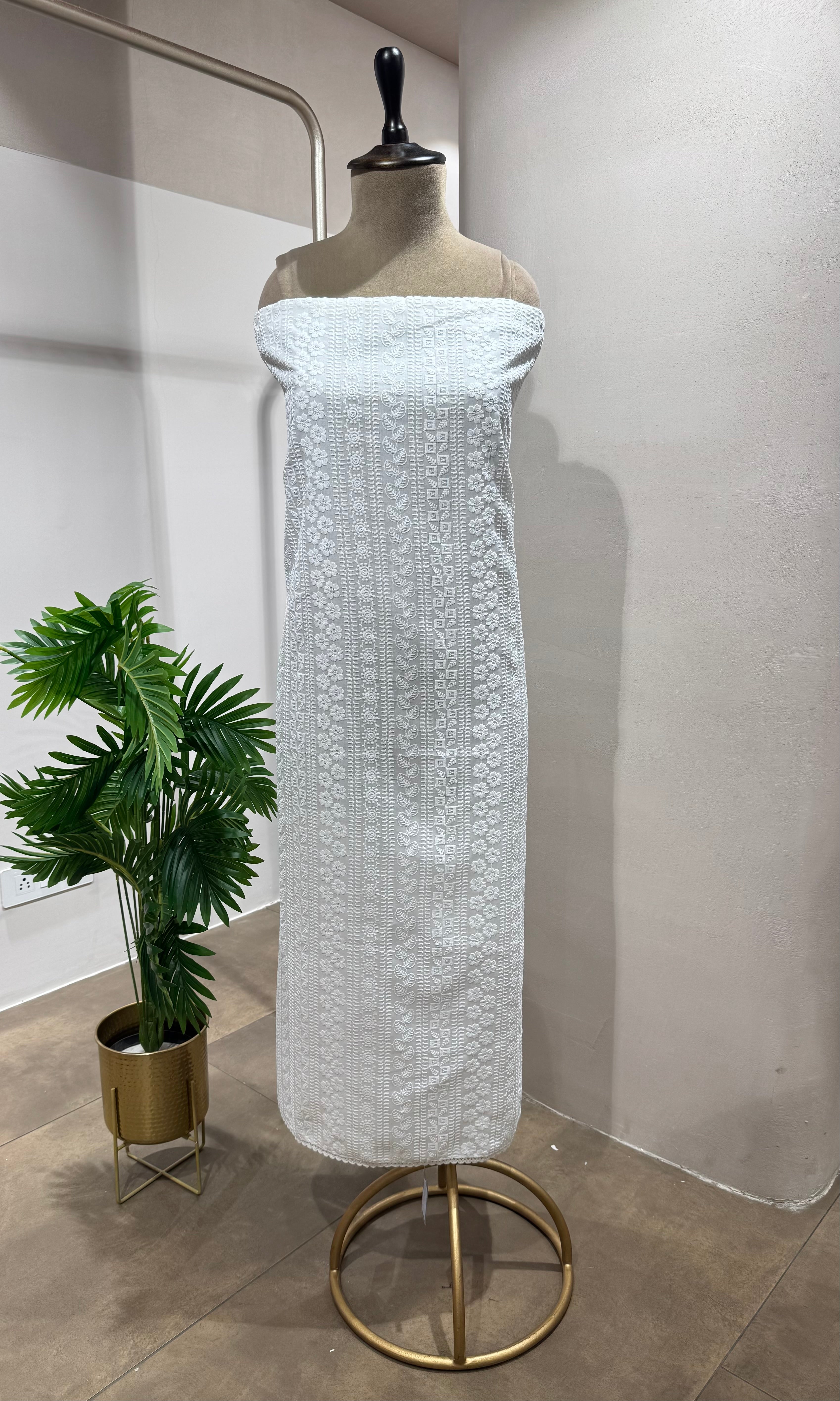 WHITE CHIKANKARI DRESS MATERIAL