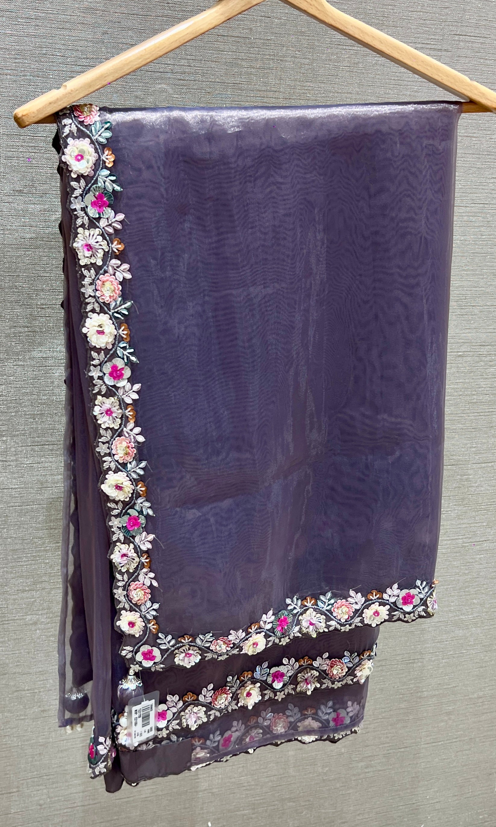 Lilac saree with embroidery ready blouse