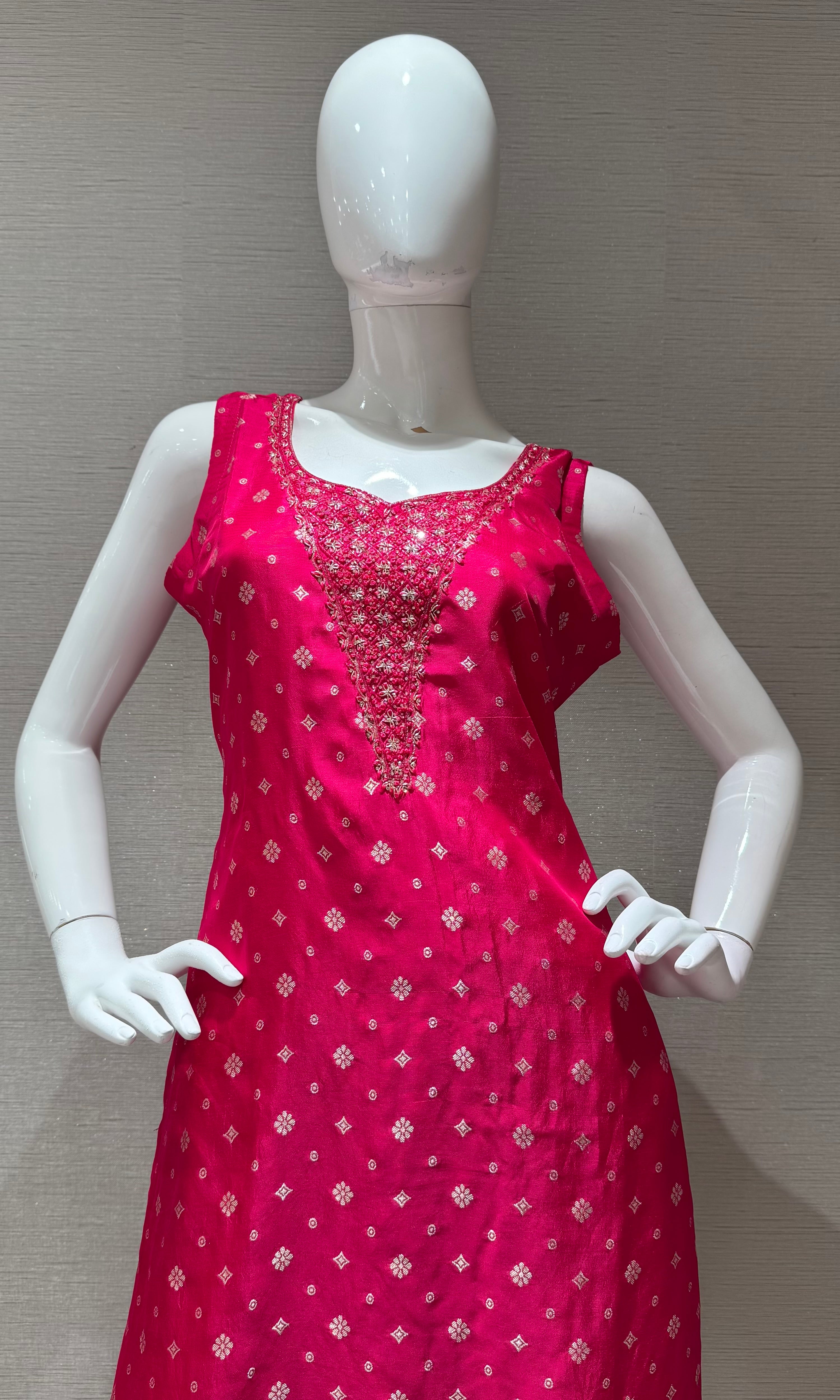 Pink Bandhani Print Kurta set with Floral Dupatta