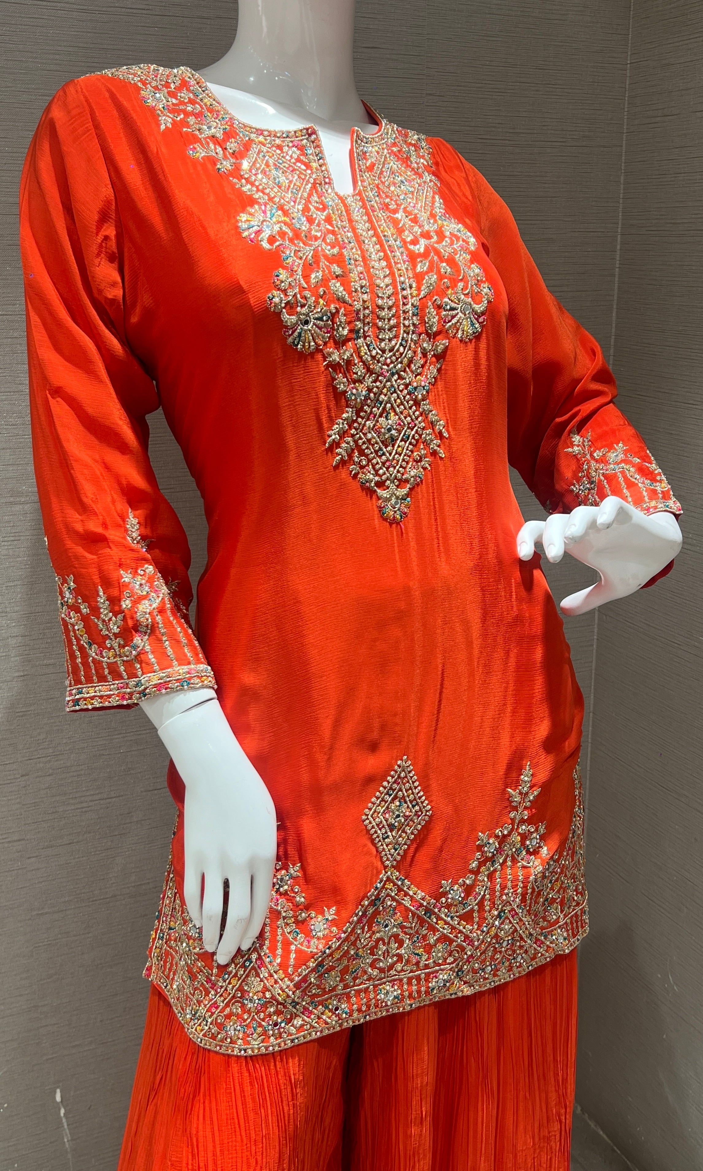 Orange Embroidered Sharara Set