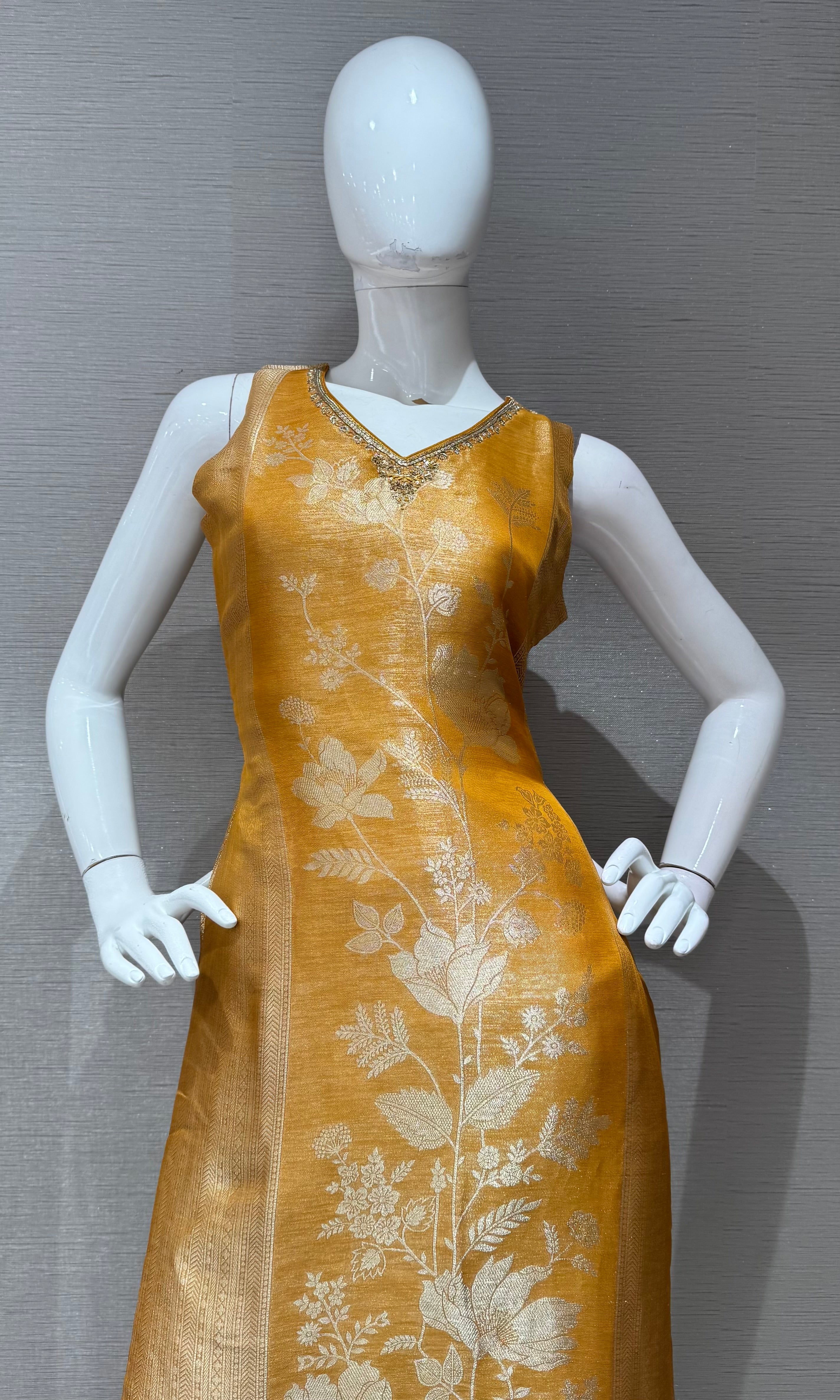 Mustard yellow Banarasi Kurta set with Matching Dupatta