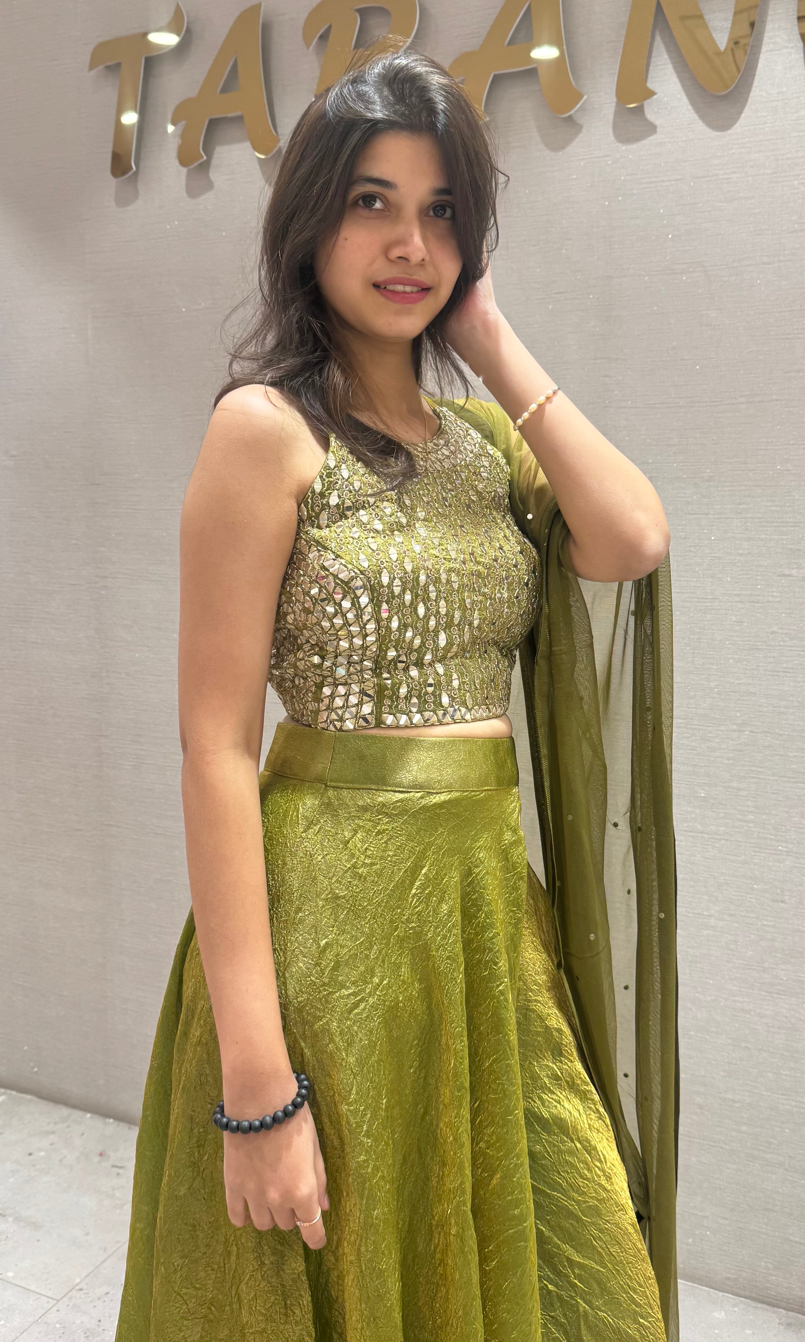 Mehendi Green Embellished Palazzo Ensemble