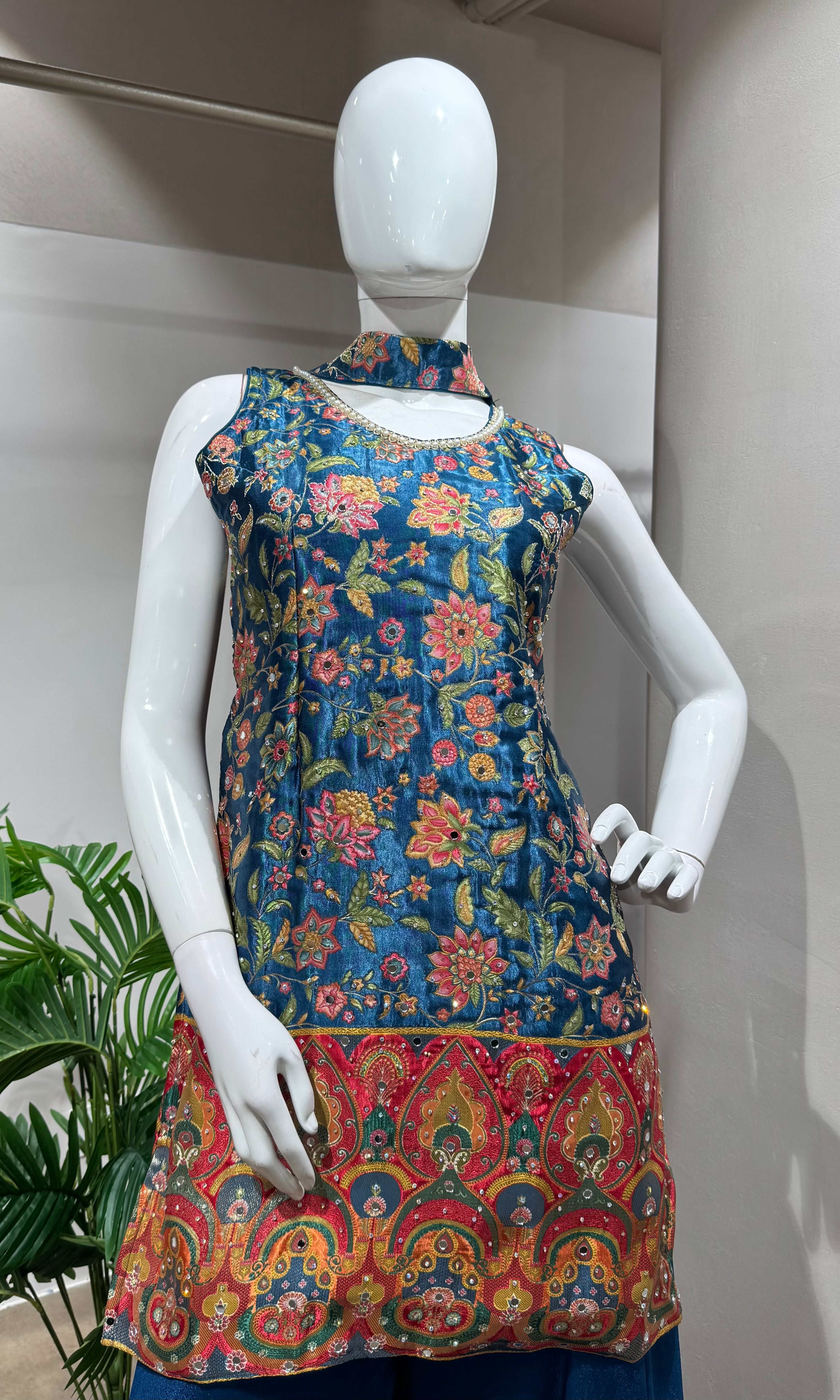 BLUE FLORAL ETHNIC SHARARA SET