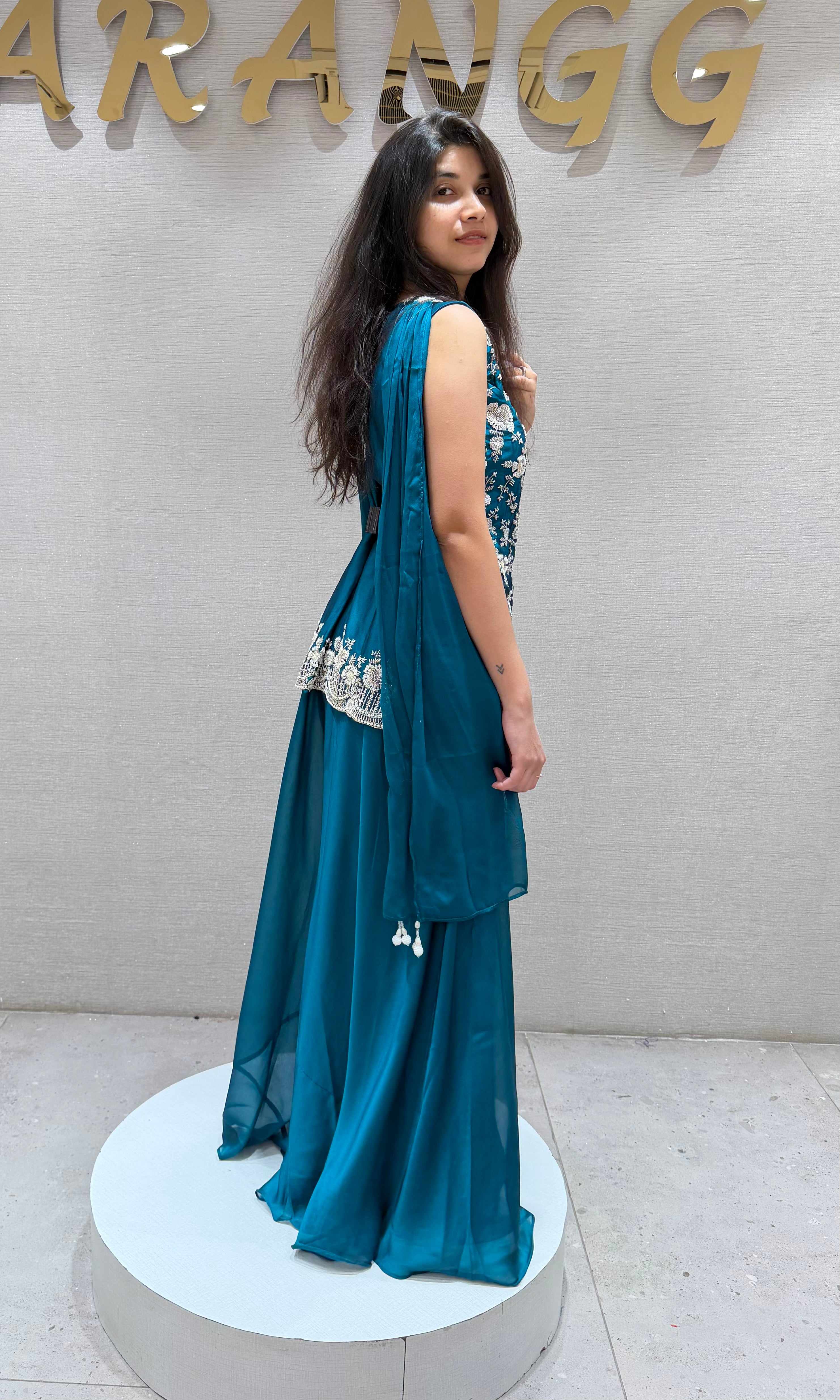 Rama blue embroidered sharara set