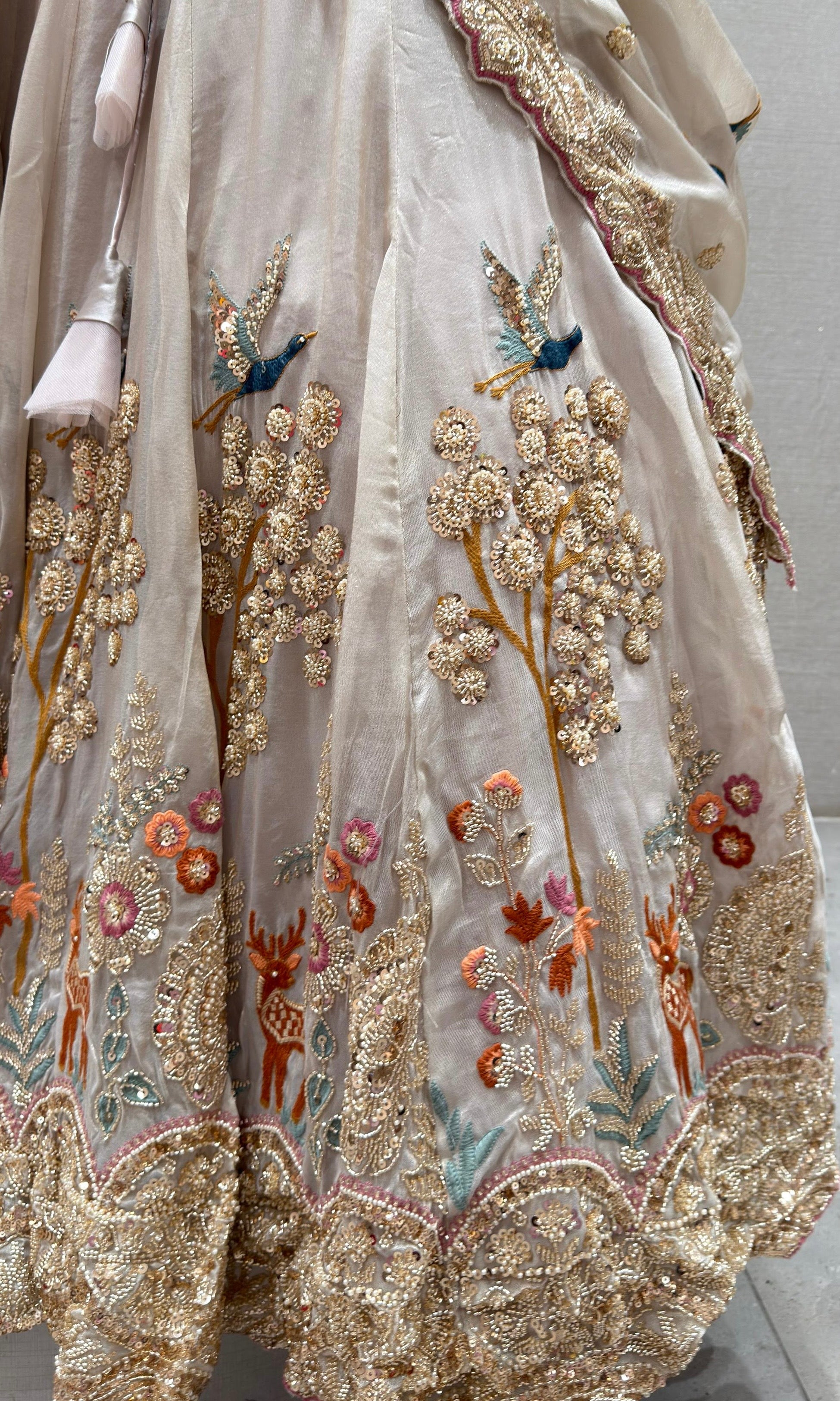 Cream Lehenga WITH MOTI WORK EMBROIDERED