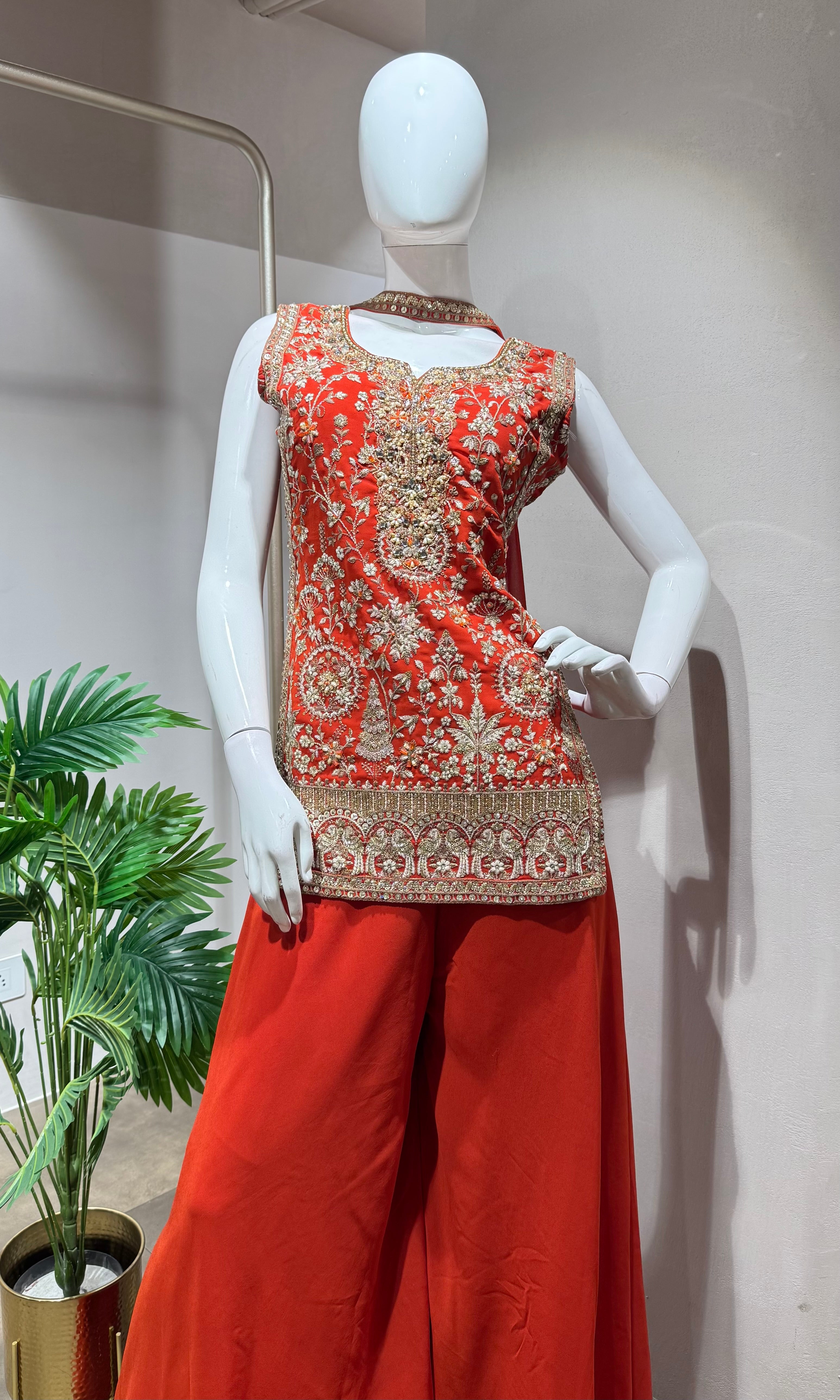 ORANGE EMBROIDERY SHARARA SET