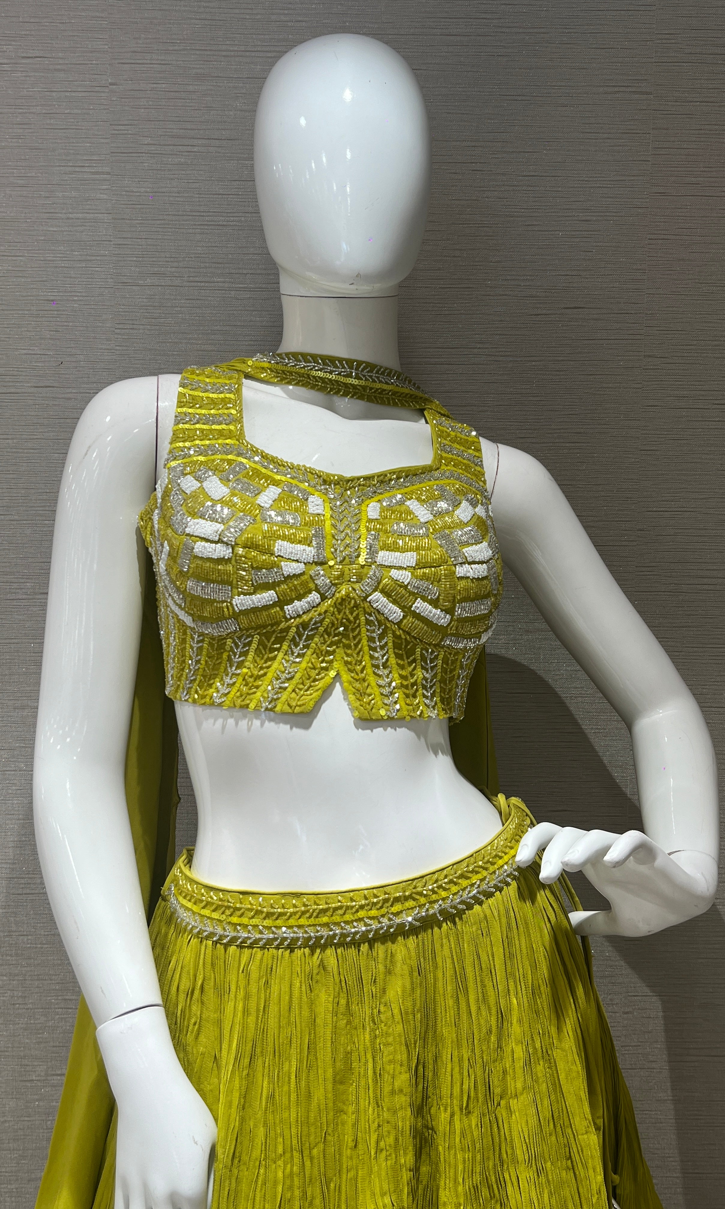 Mehendi green croptop Lehenga