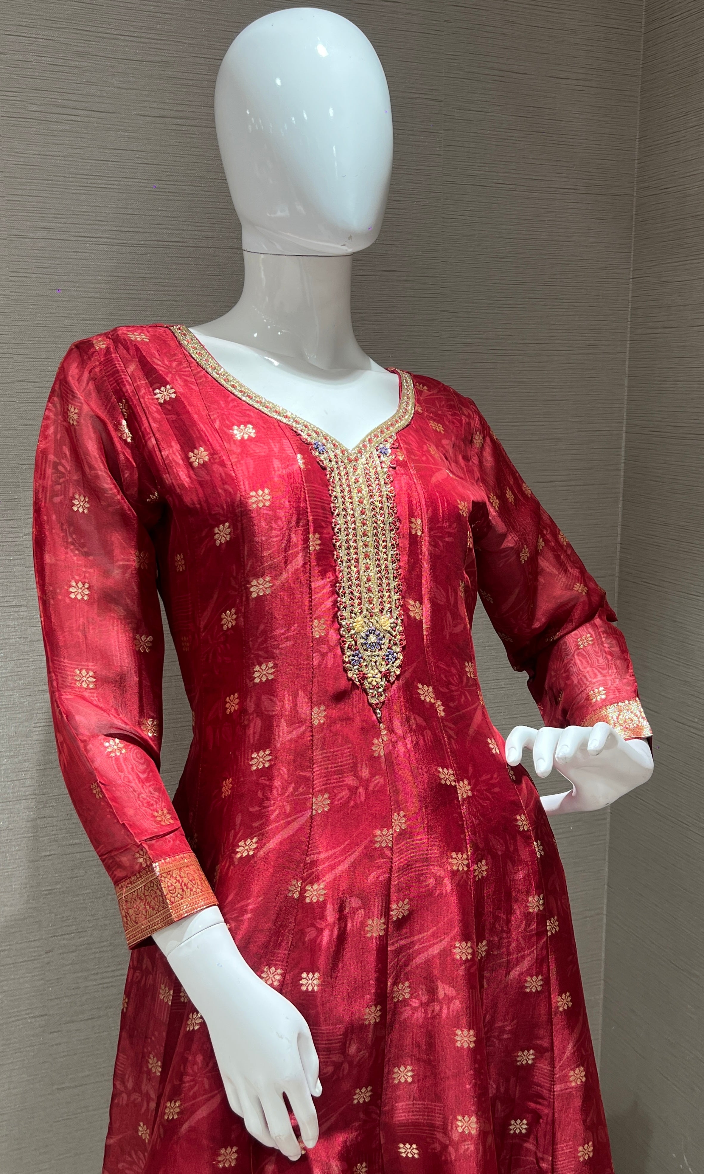 Maroon Anarkali with Gota Work