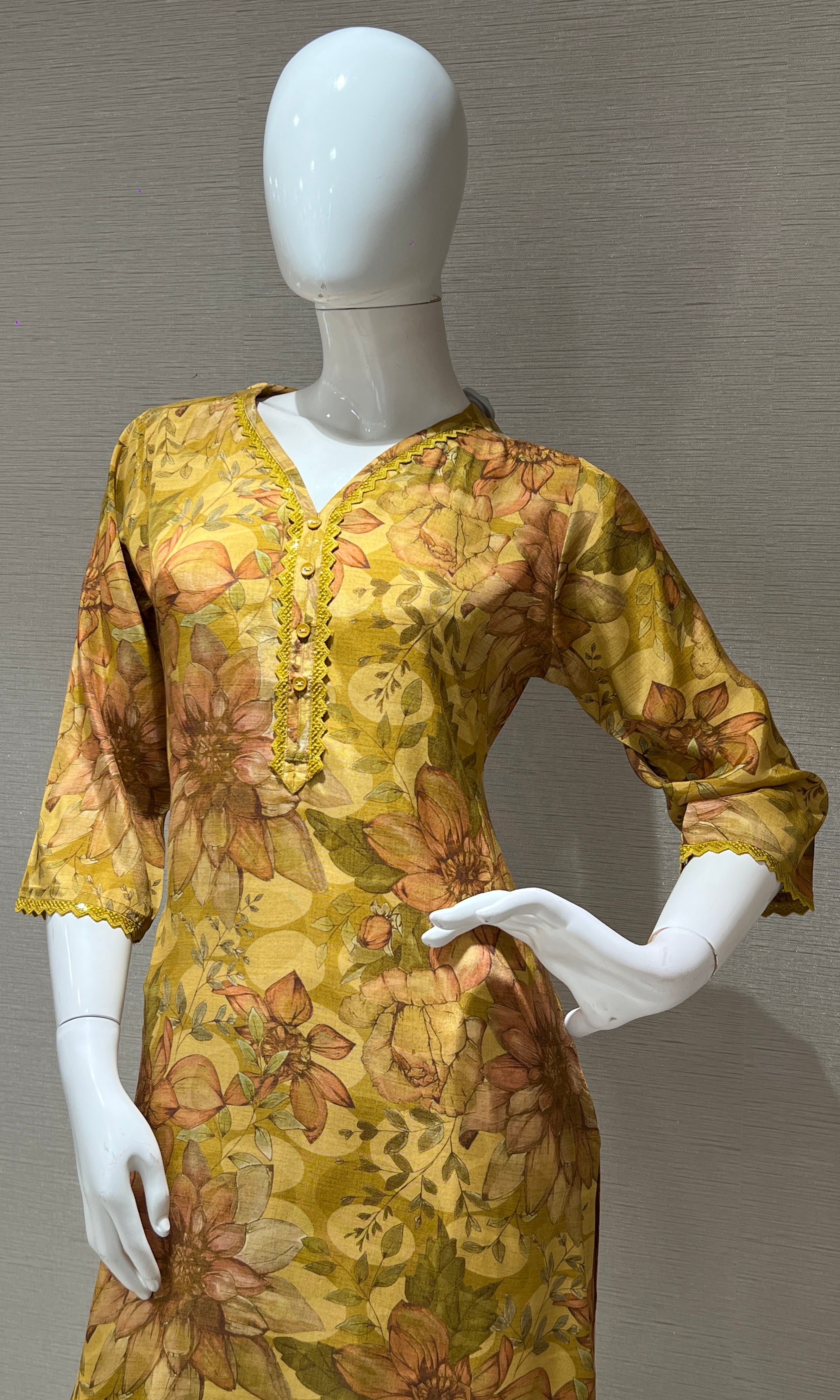 Mustard yellow floral print Kurti top