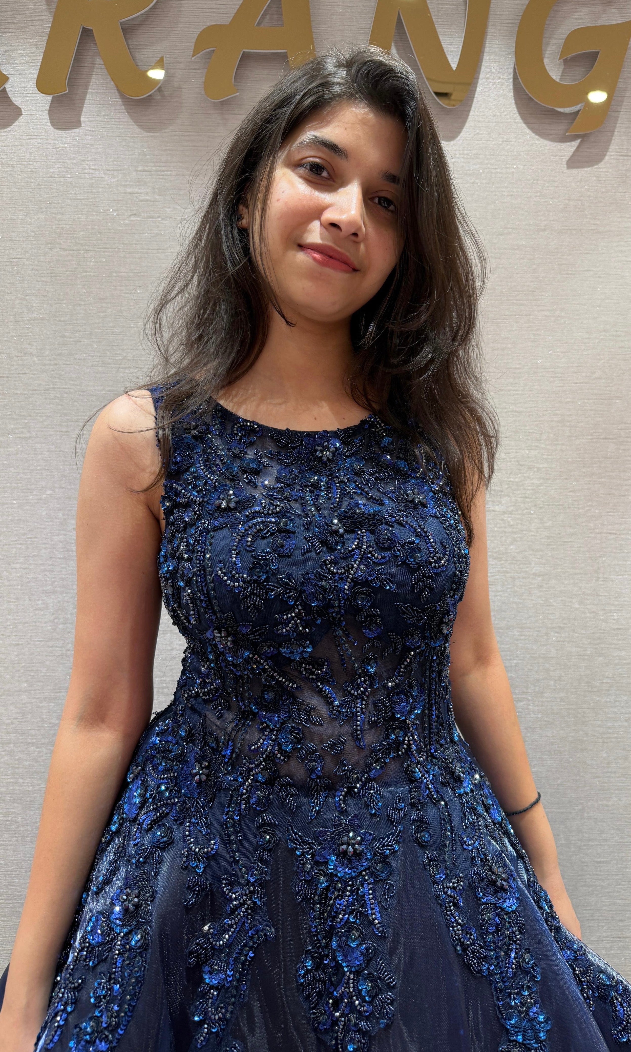 Midnight Shimmer Floral Ball Gown