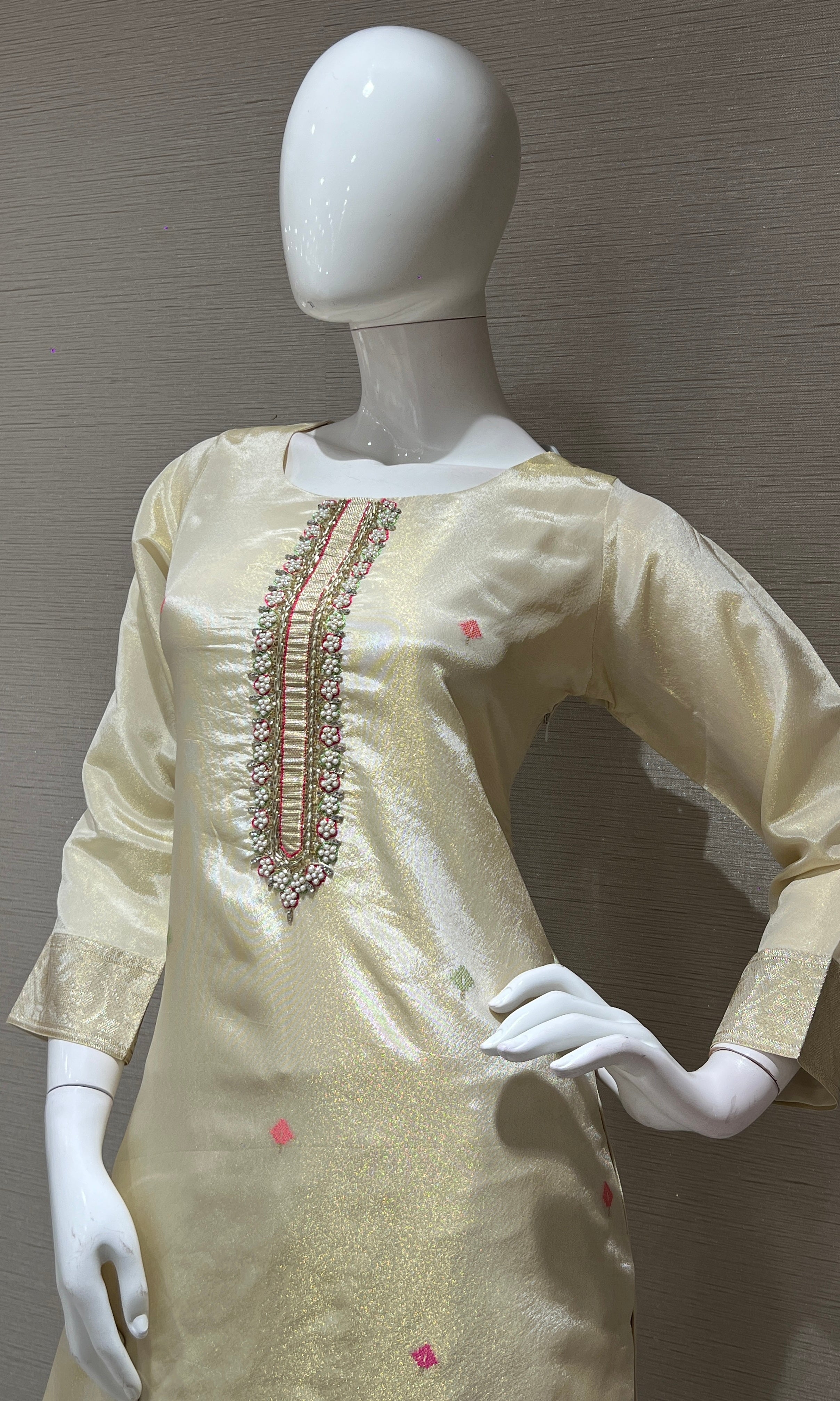 Elegant Cream Kurta Set with Floral Touches