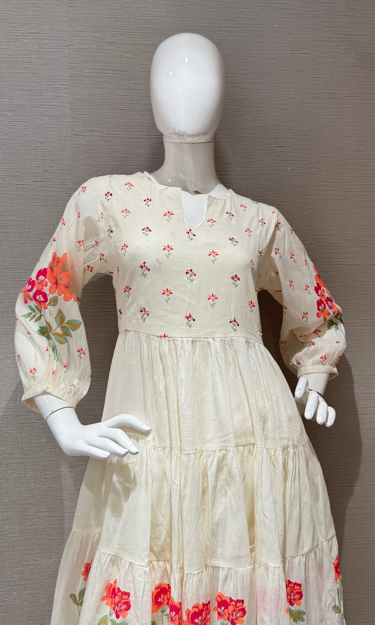 Cream floral anarkali kurta set