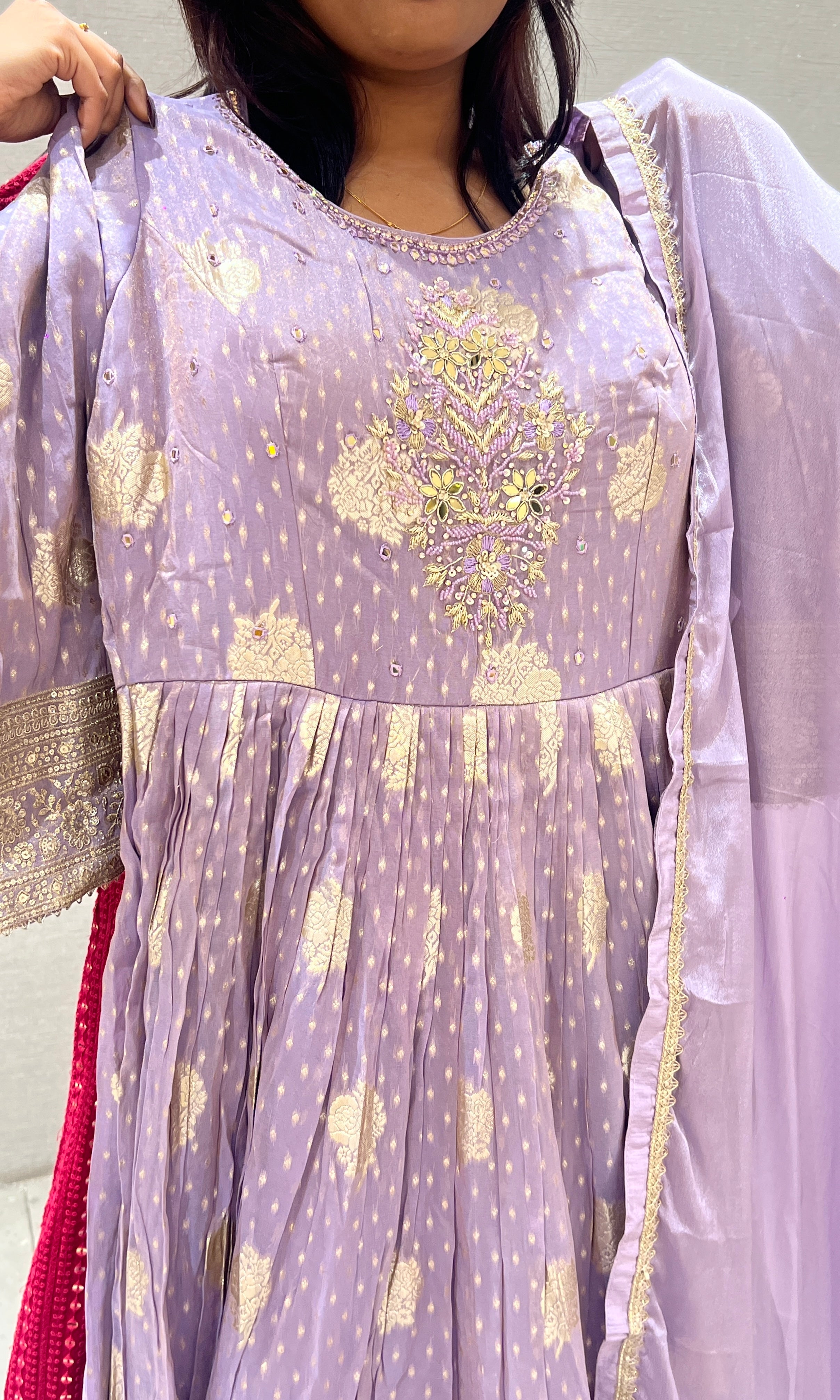 Lilac Embroidered Long Anarkali Gown