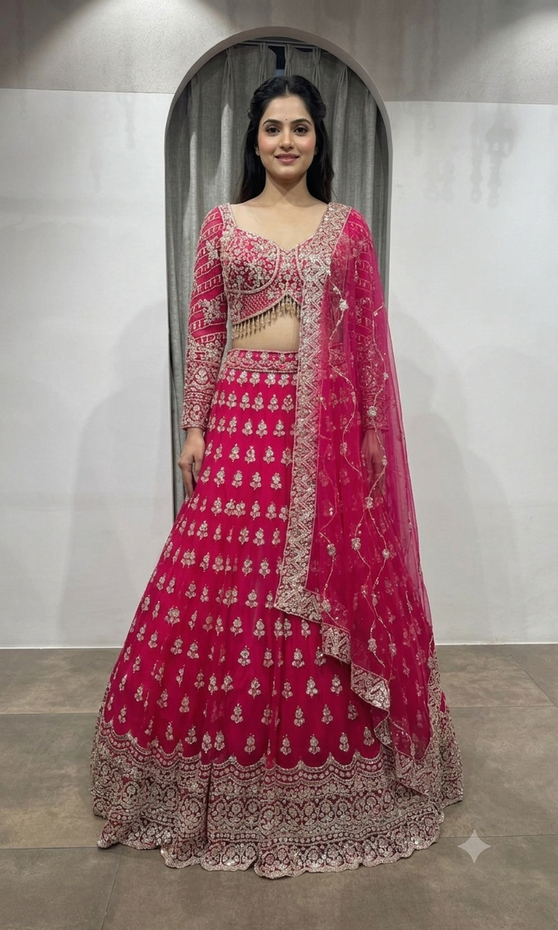 Rani Pink Intricate embroidered Lehenga