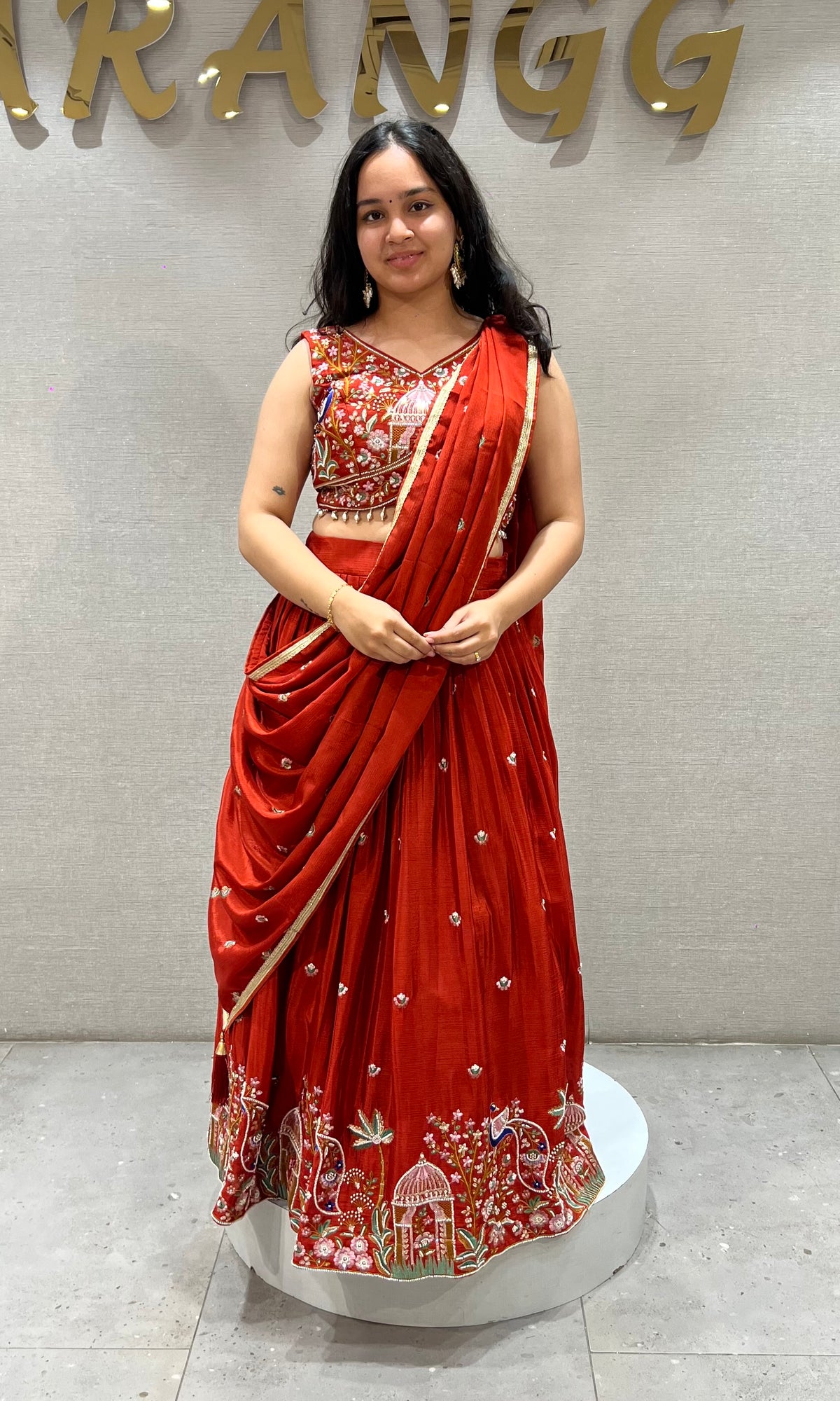 Crimson Rust Elegance Georgette Lehenga Set