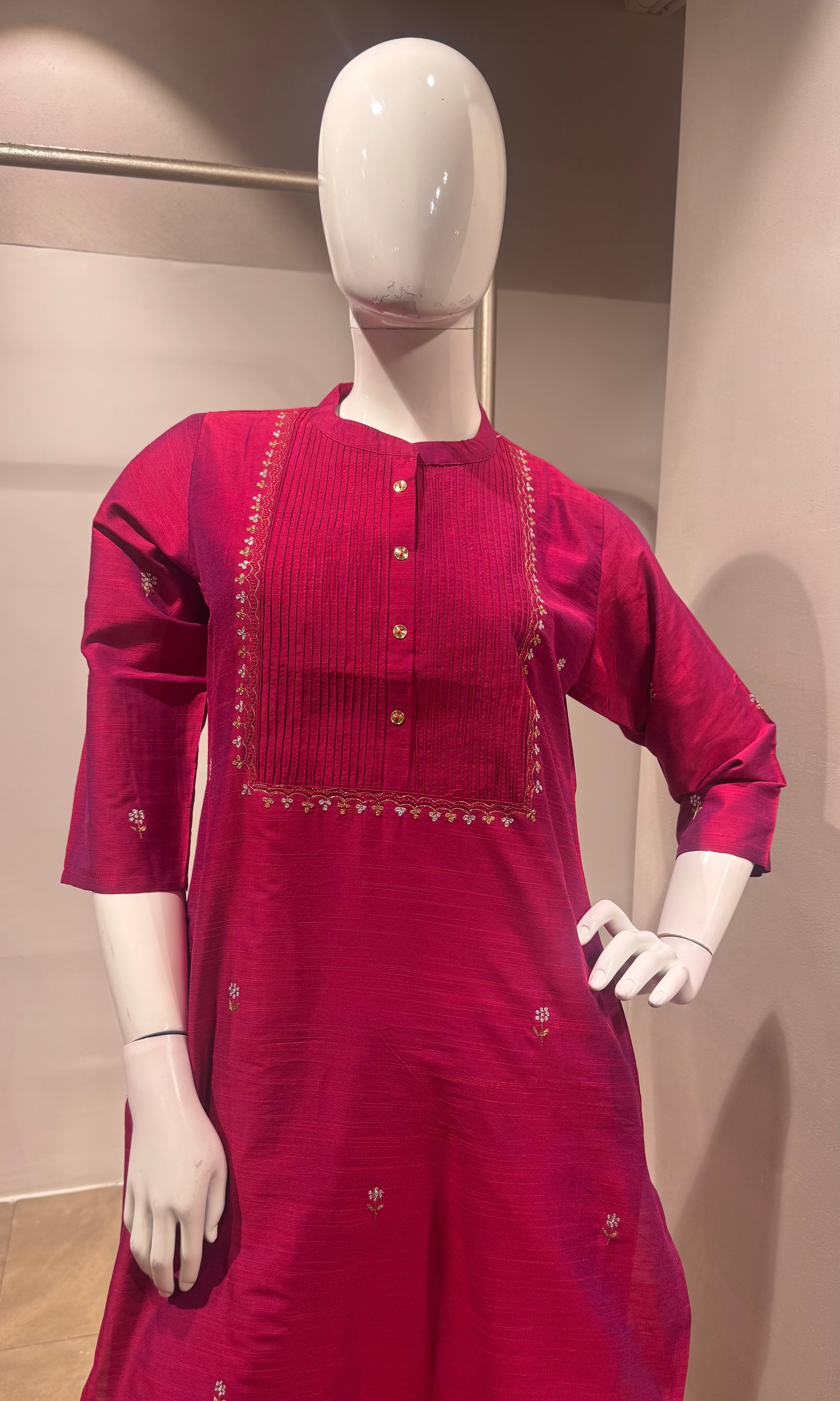 Pink Straight Kurta set with Banarasi Border Dupatta