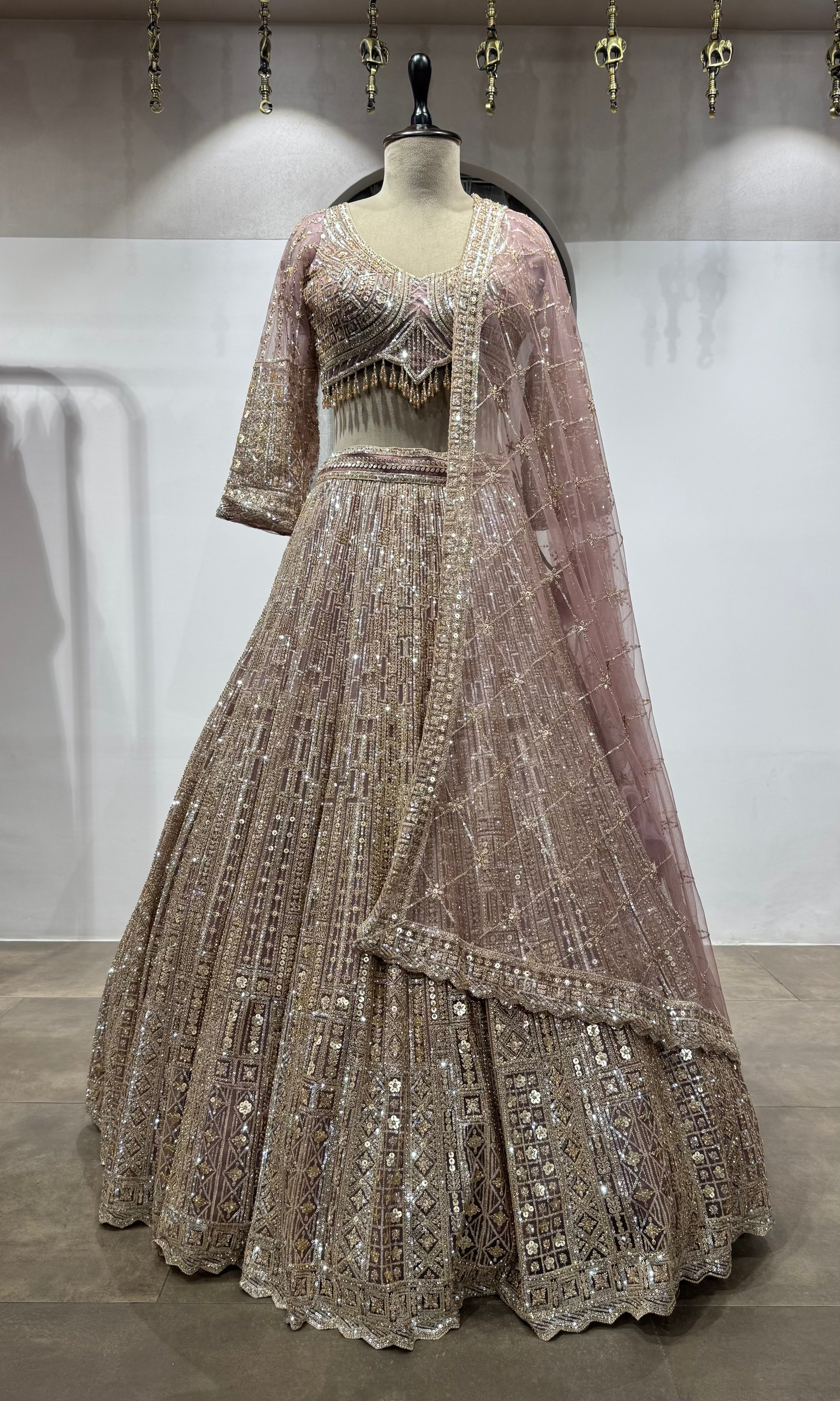 Pink Rose Gold Embroidered Lehenga with Dupatta