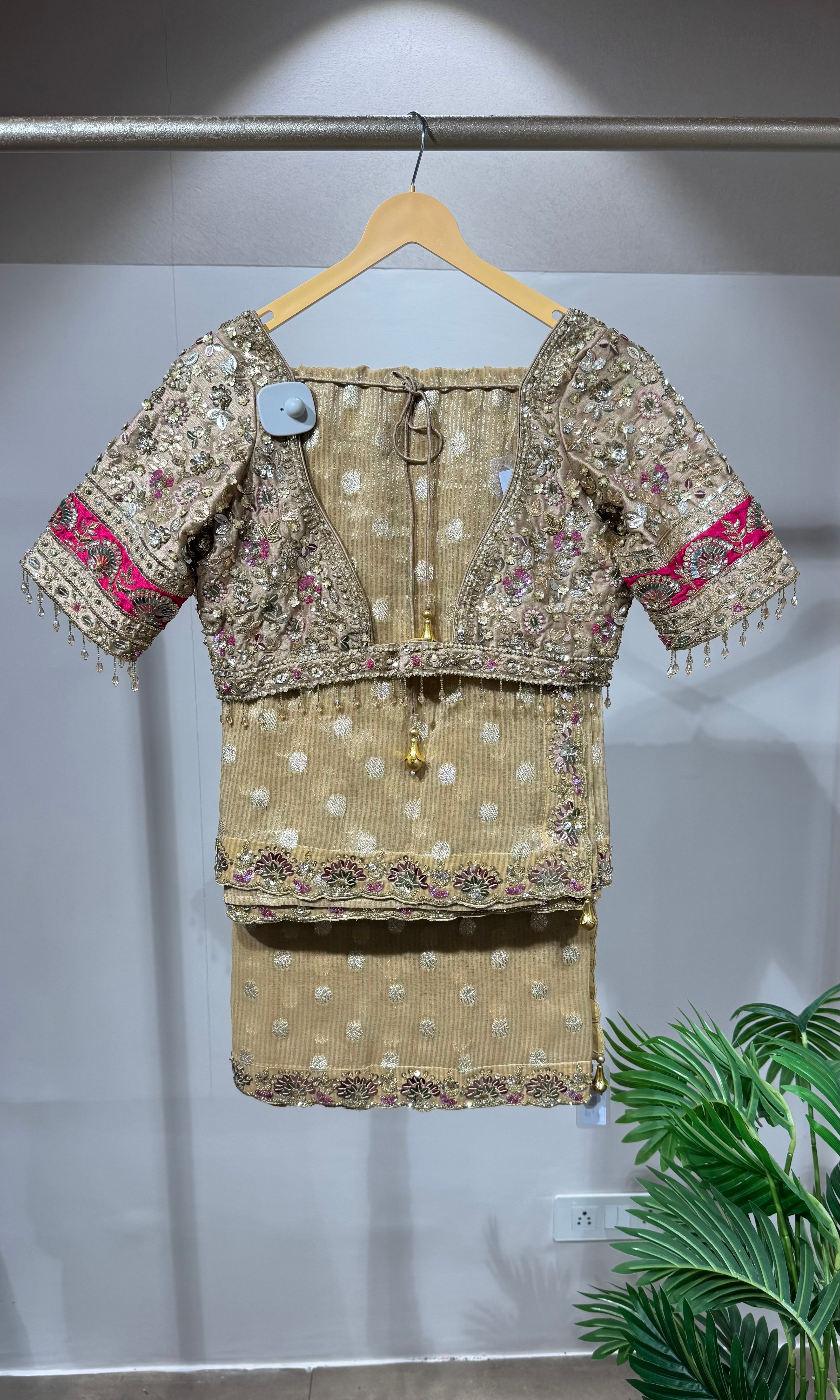 Golden Tissue Saree with Embellished Blouse