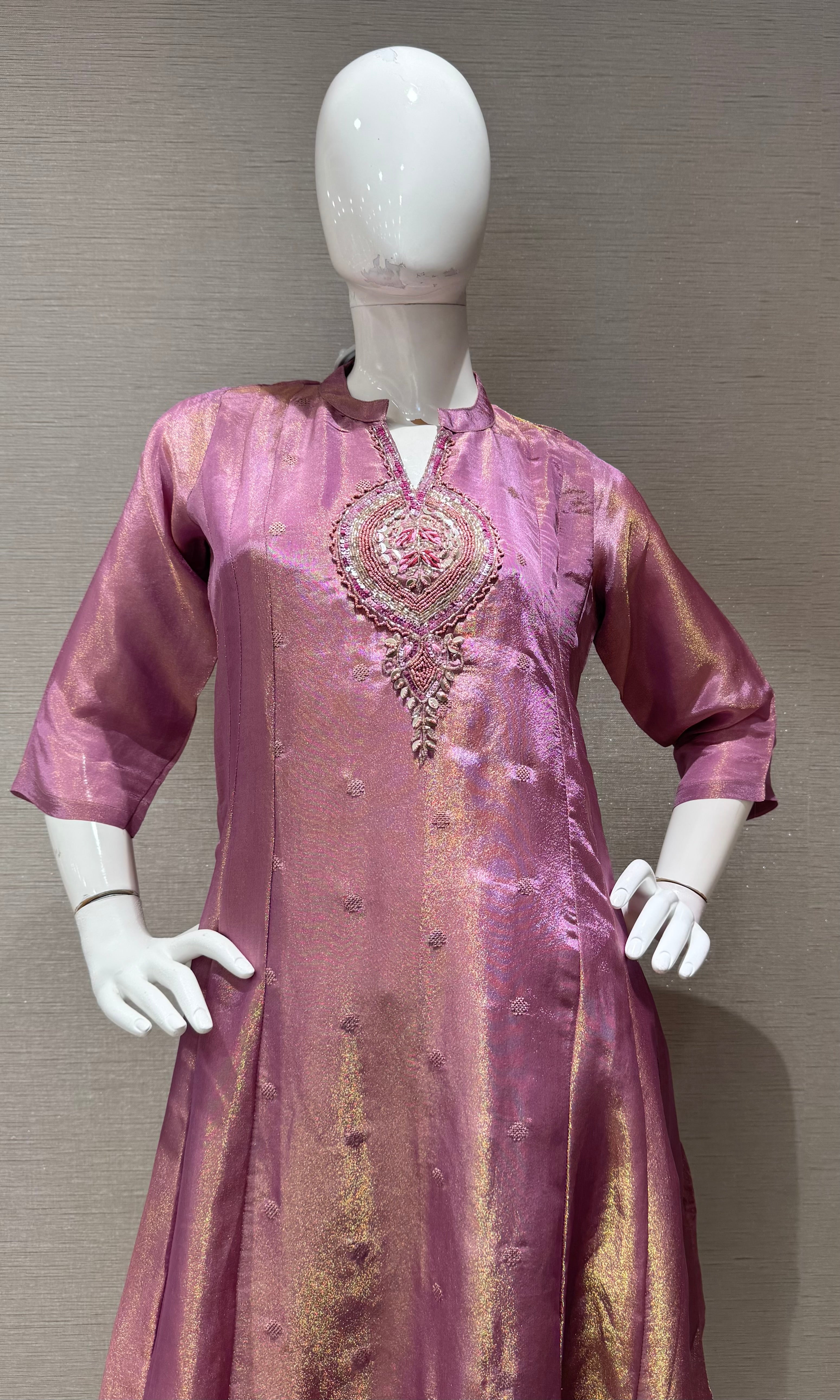 Lilac Gold Shimmer a line kurta set