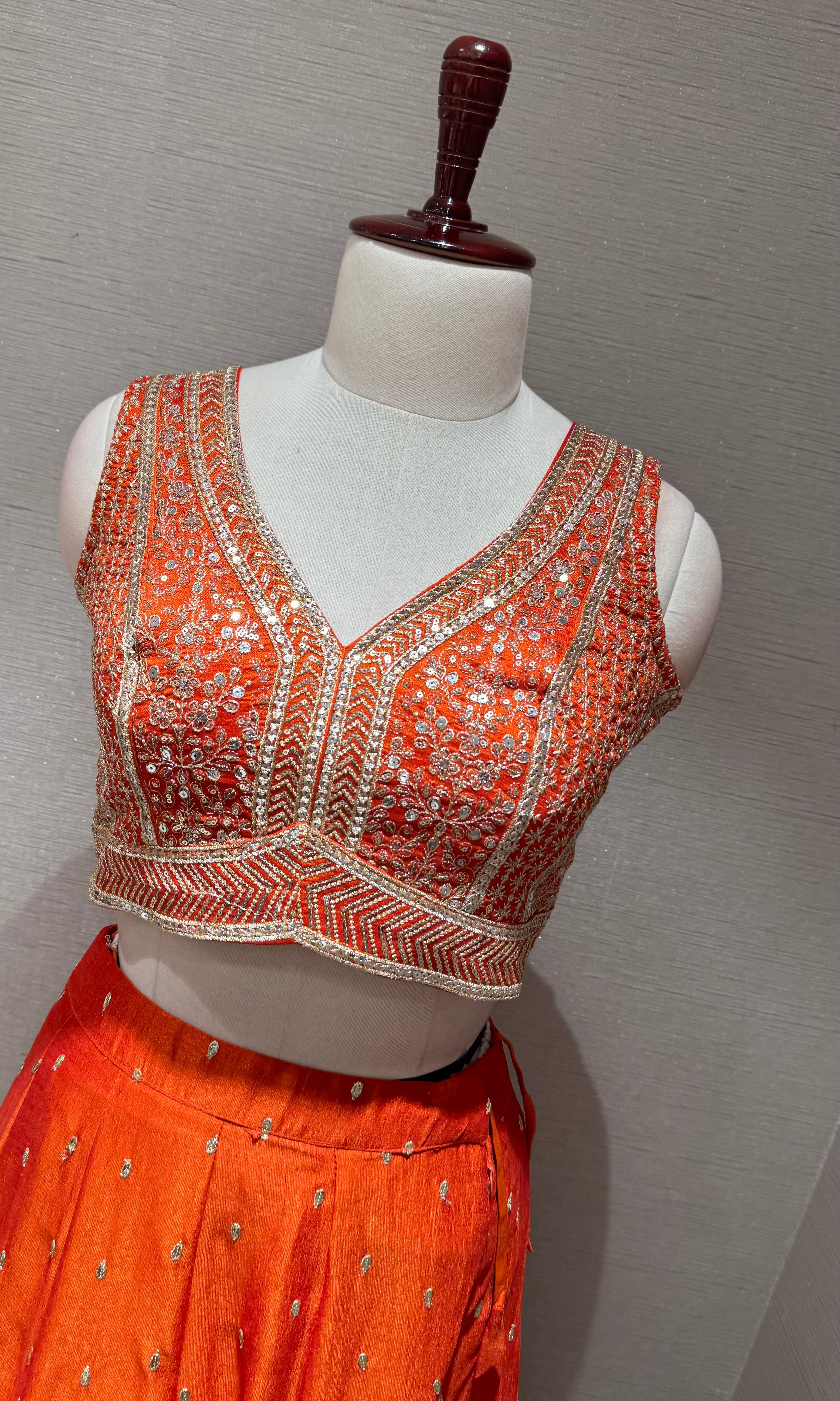 Rust Silk Lehenga set with Gold Border