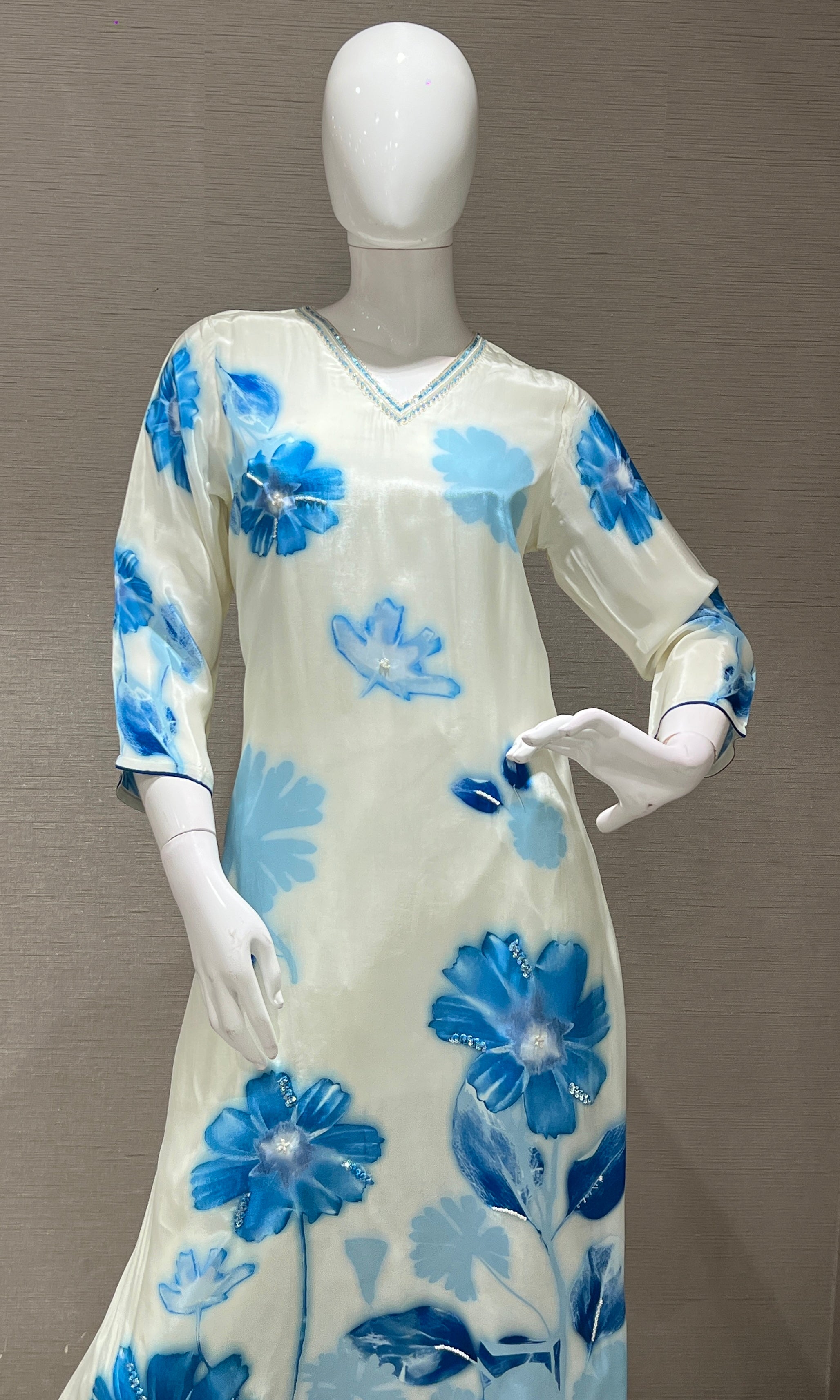 cream floral printed kurta set