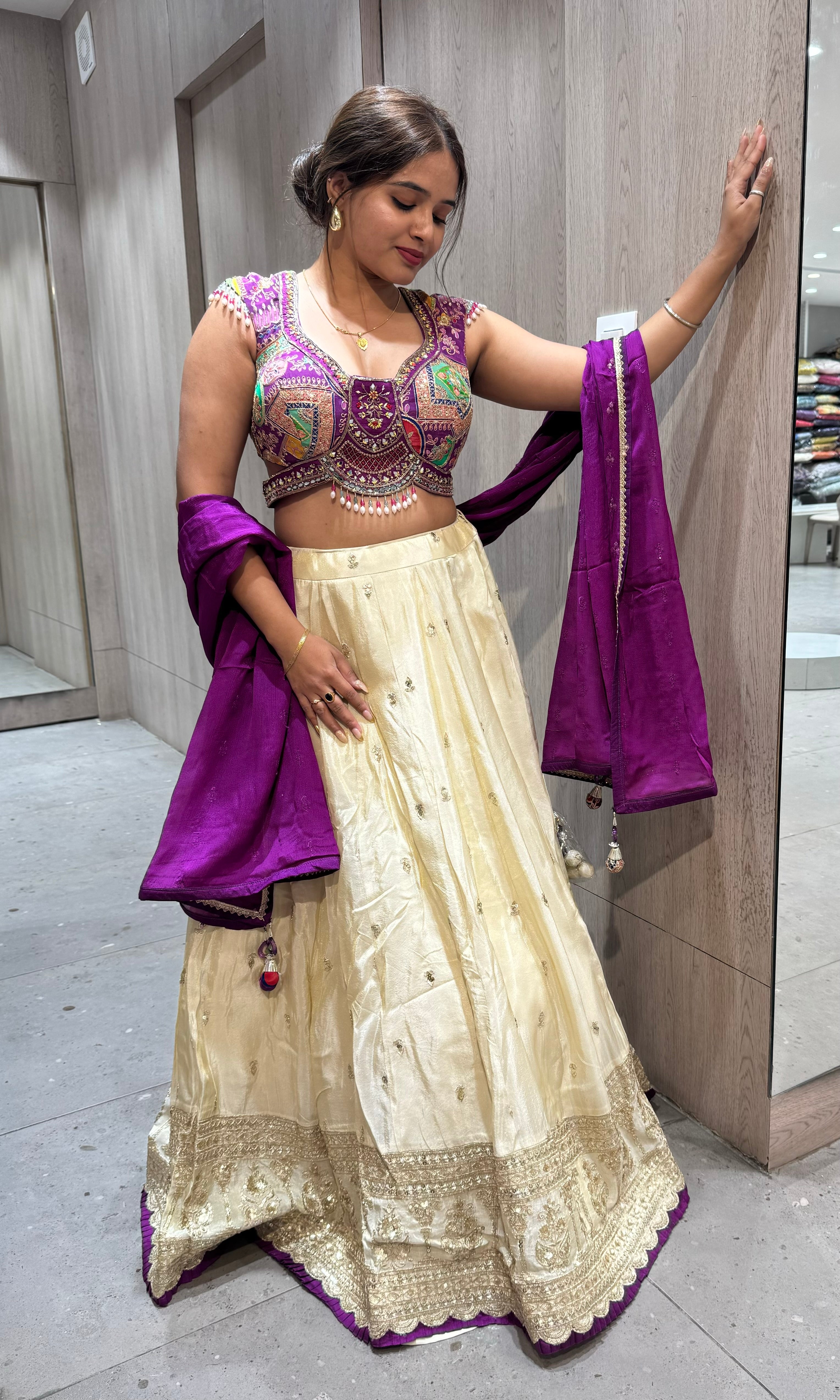Purple and Gold Embroidered Lehenga