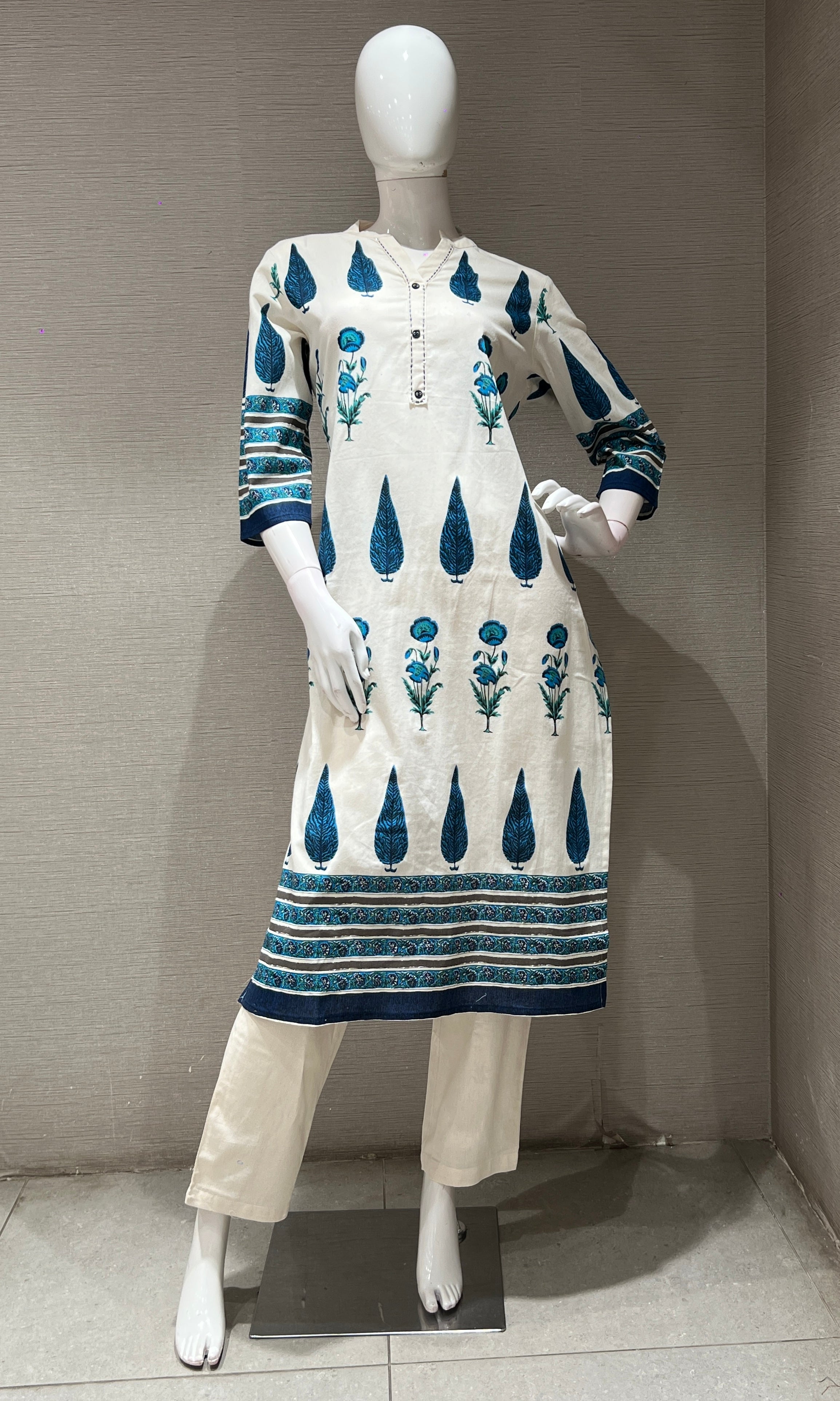 Cream ETHNIC PRINTED kurta set