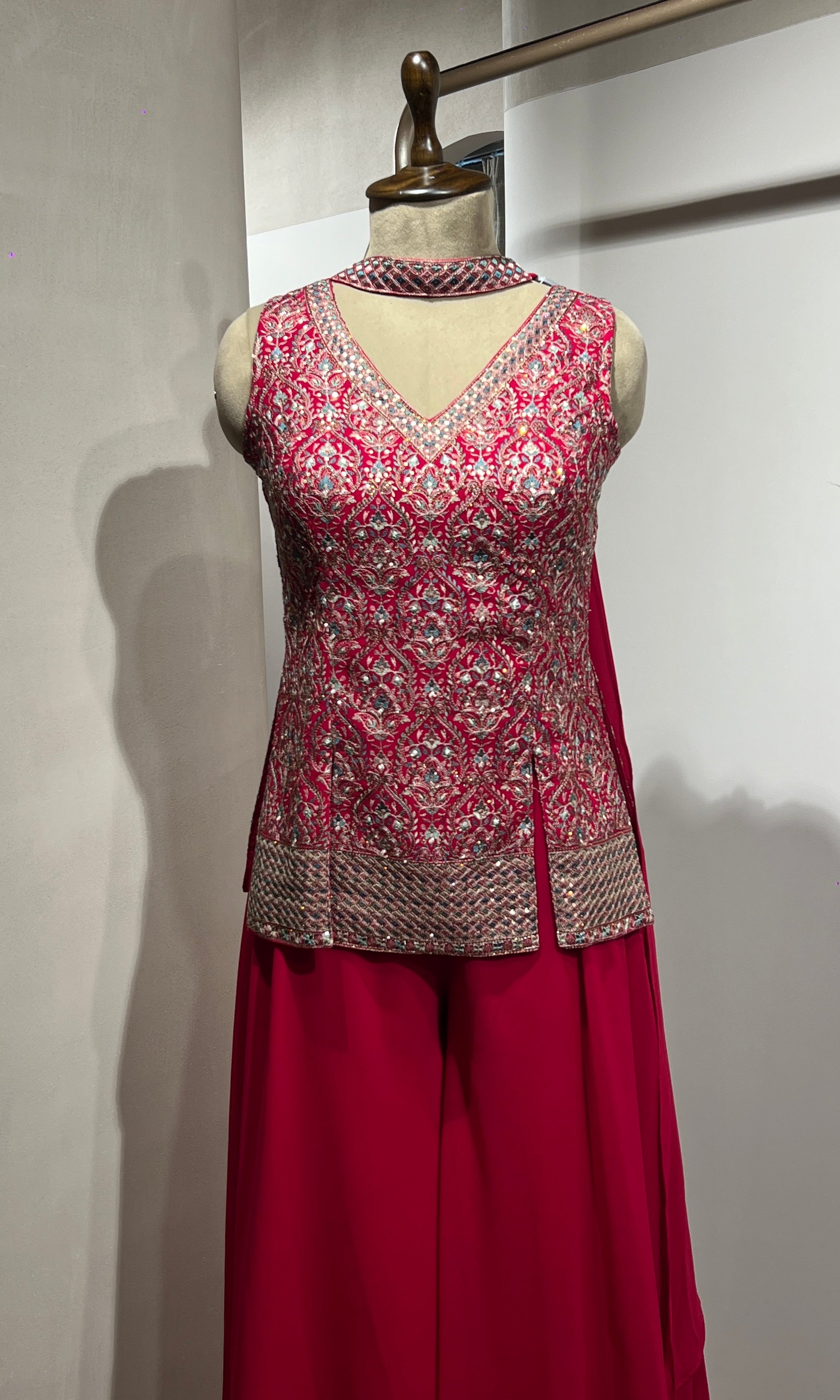 Rani pink EMBROIDERED PEPLUM PALAZZO SET