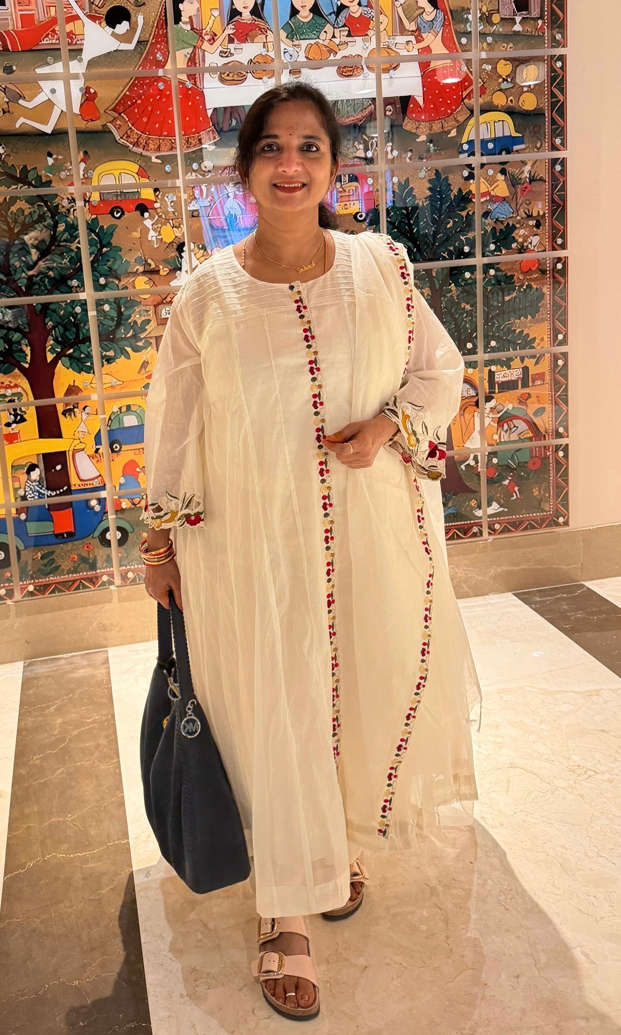 Half White Embroidered Kurta Set