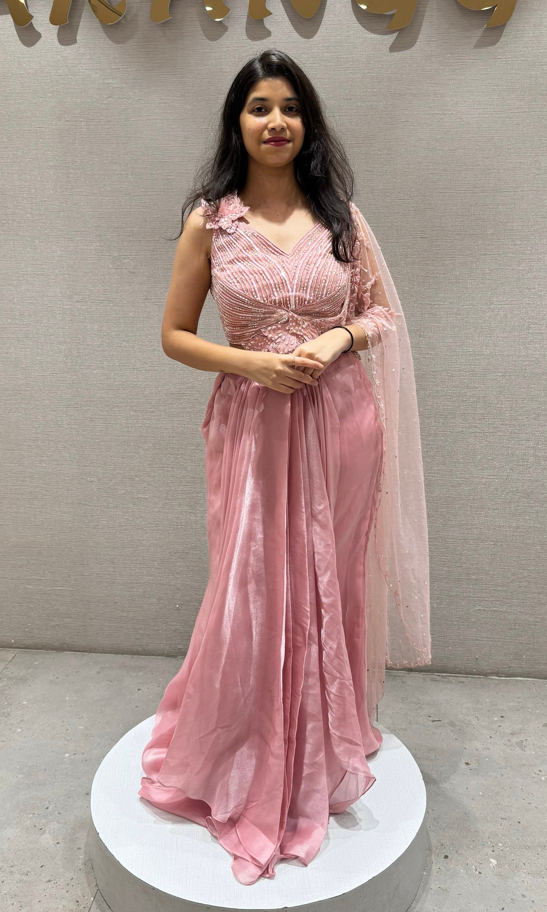 Peach Drape skirt with Embellished Top indo western dress