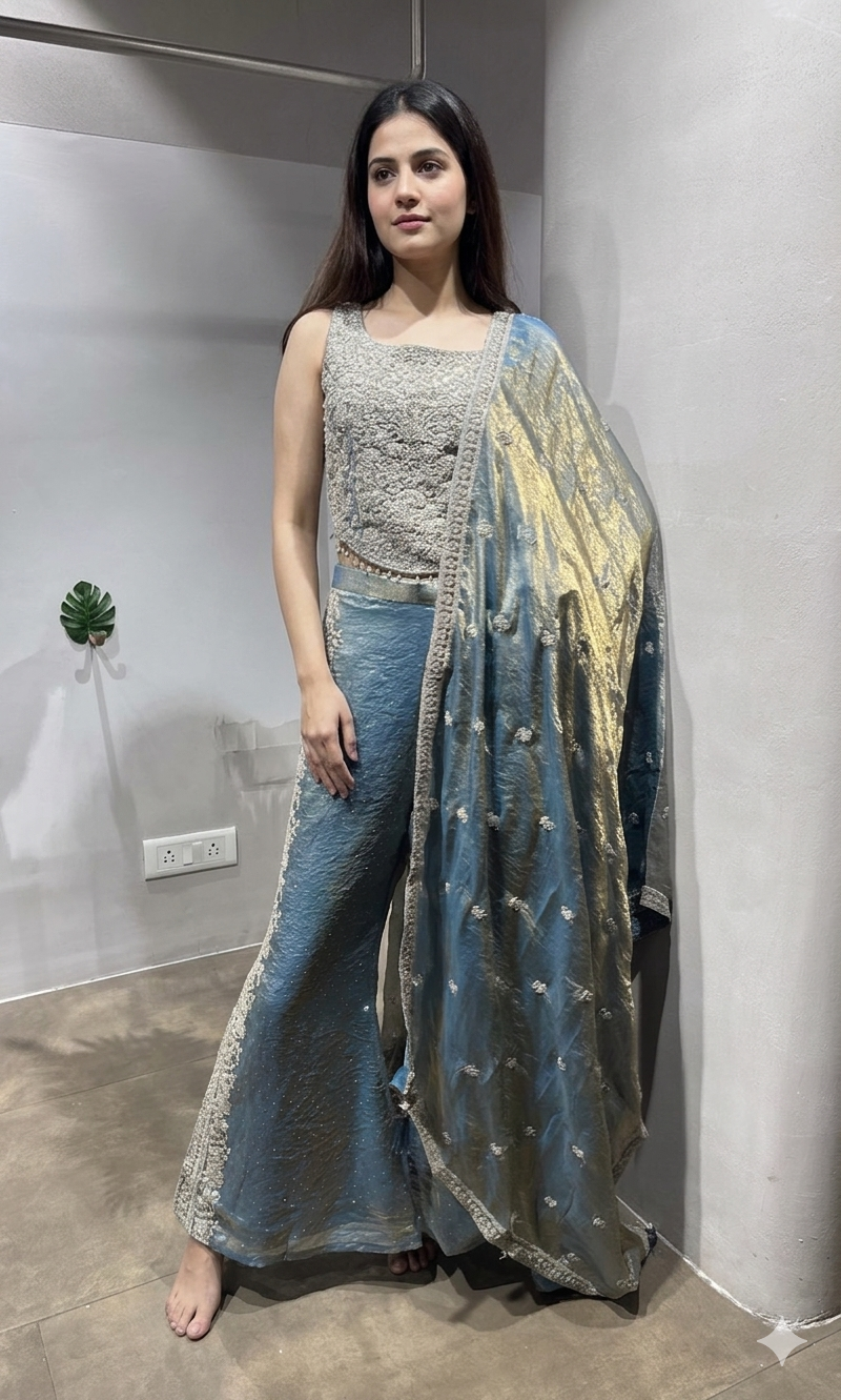 Blue golden Embroidered palazzo Set