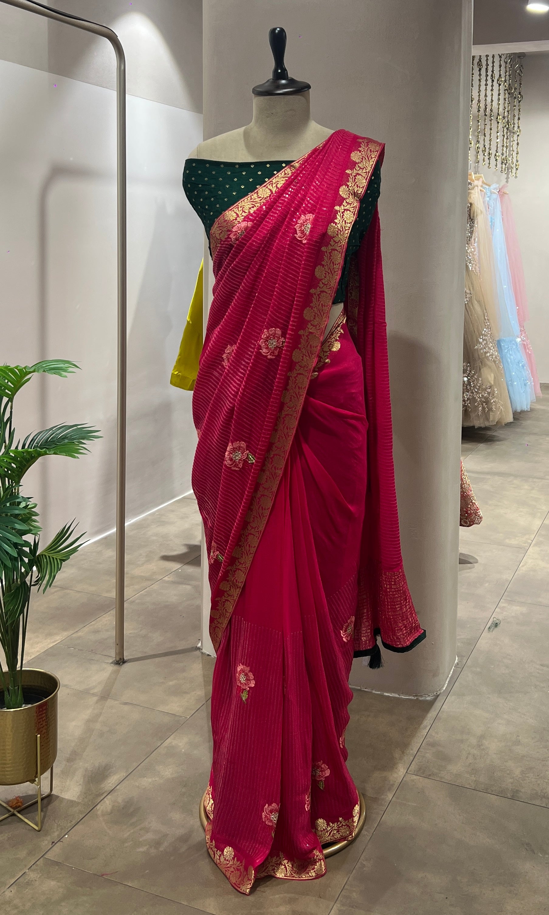 Rani pink FLORAL FANCY SAREE