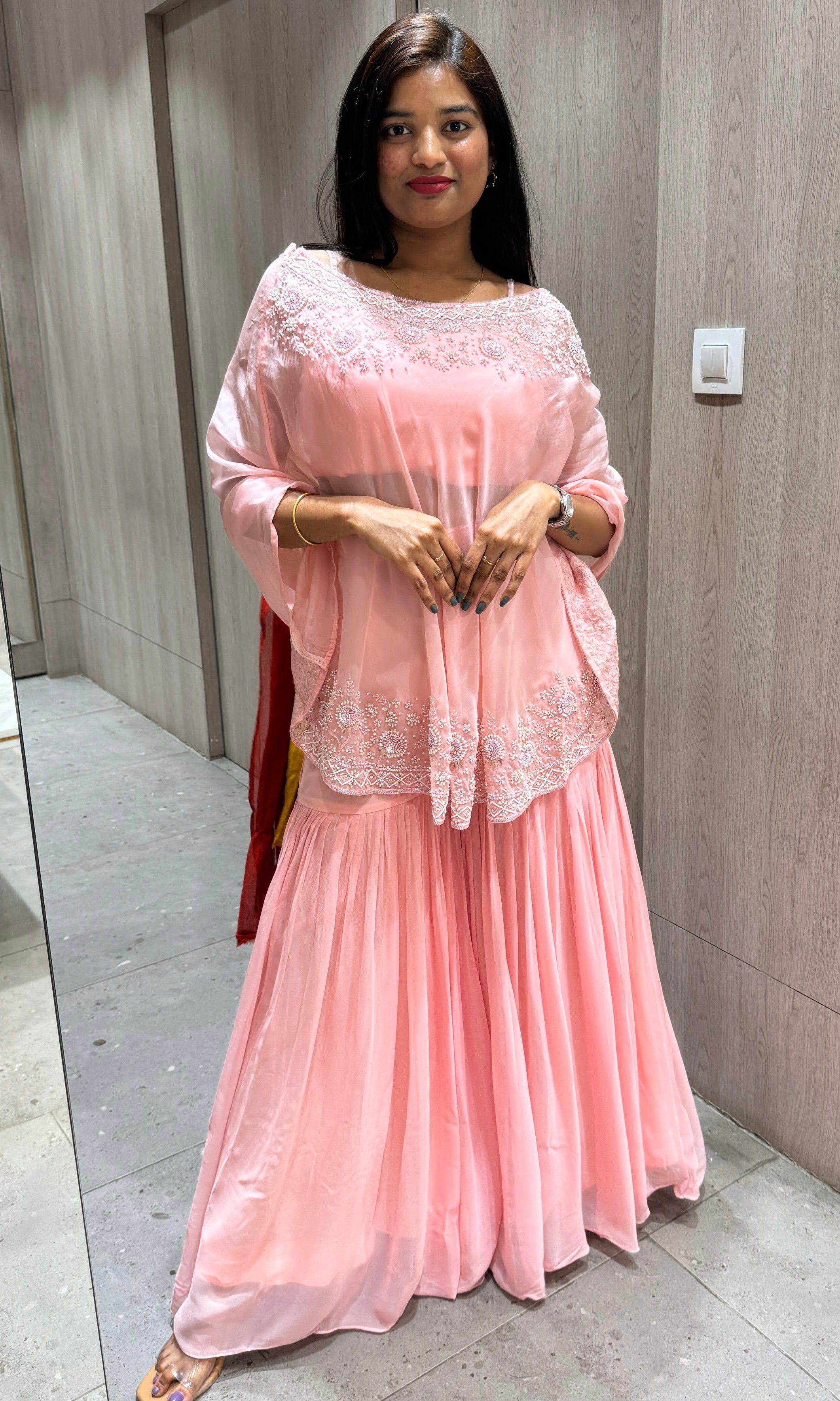 Peach sharara and croptop with cape