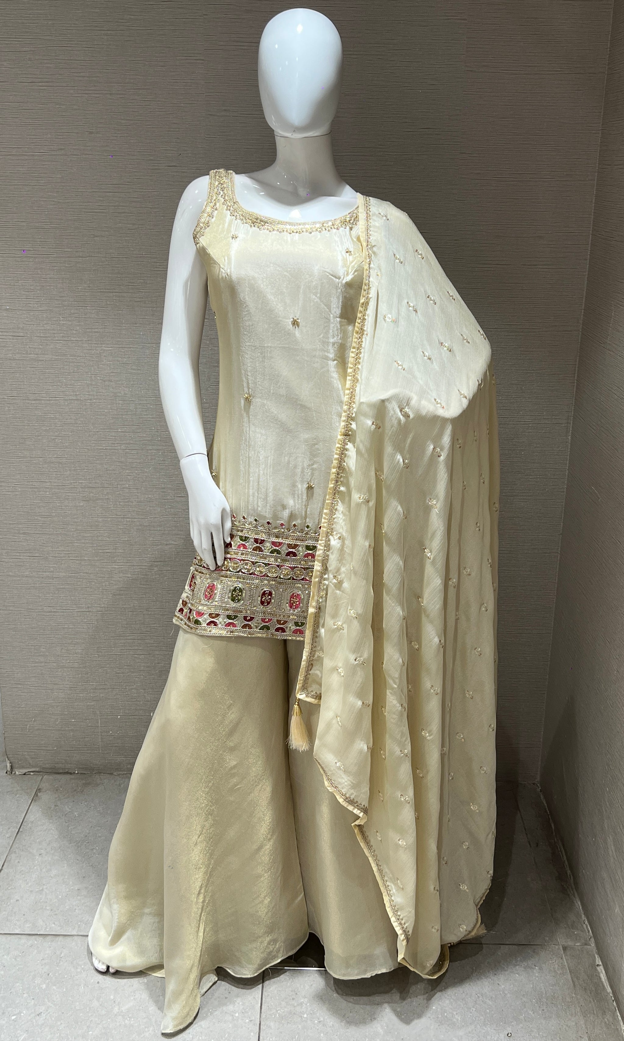 Ivory white shimmer tissue palazzo