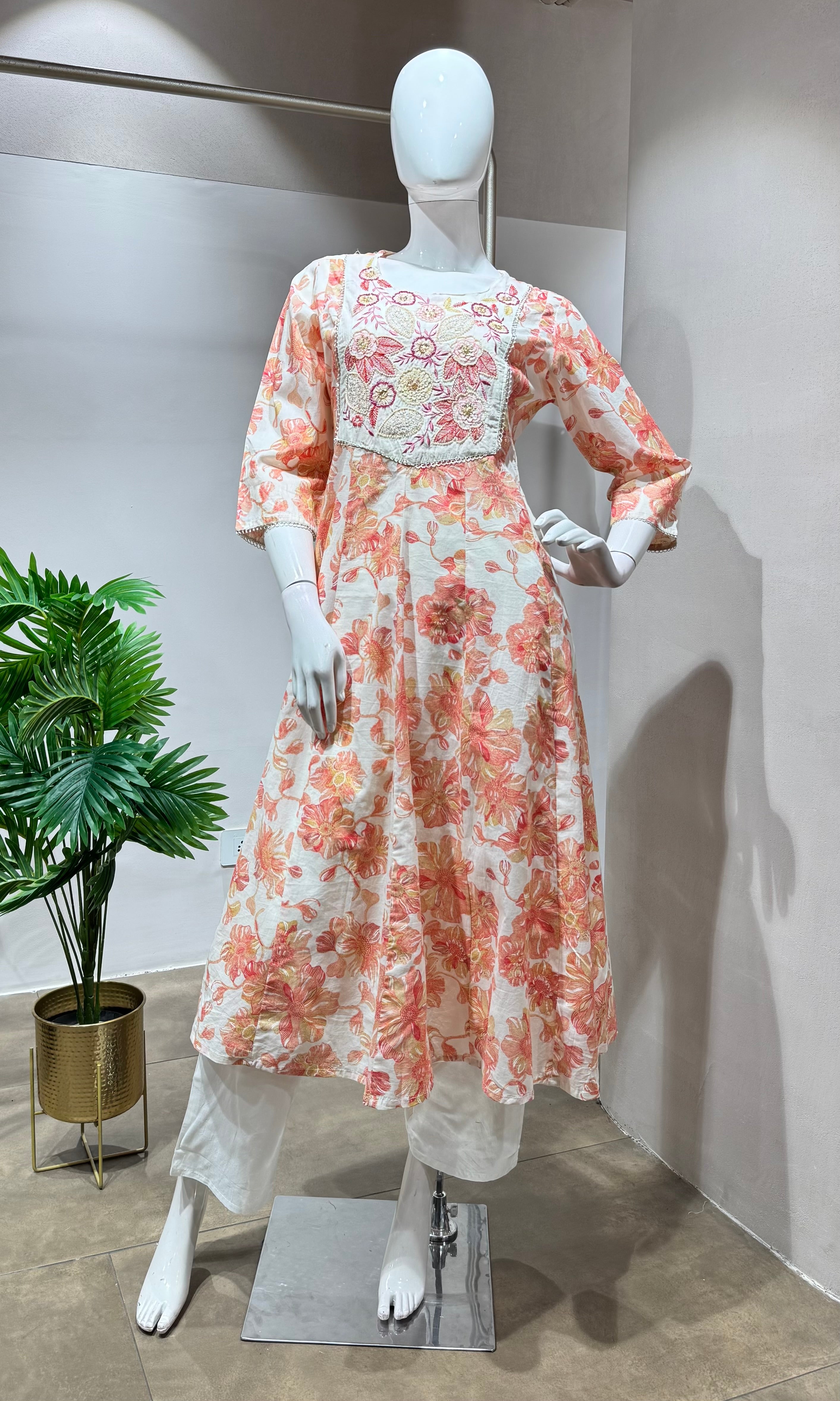 Pink spring summer floral anarakali