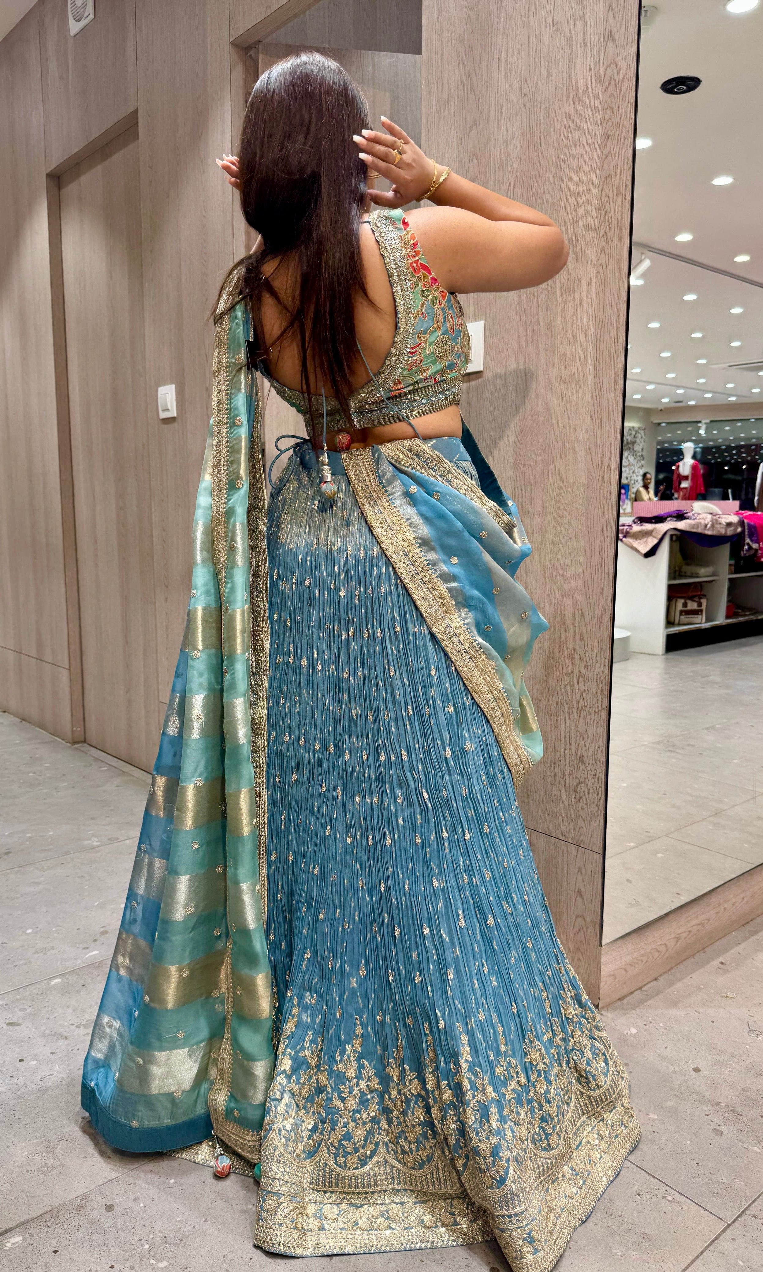 Blue crop top Lehenga