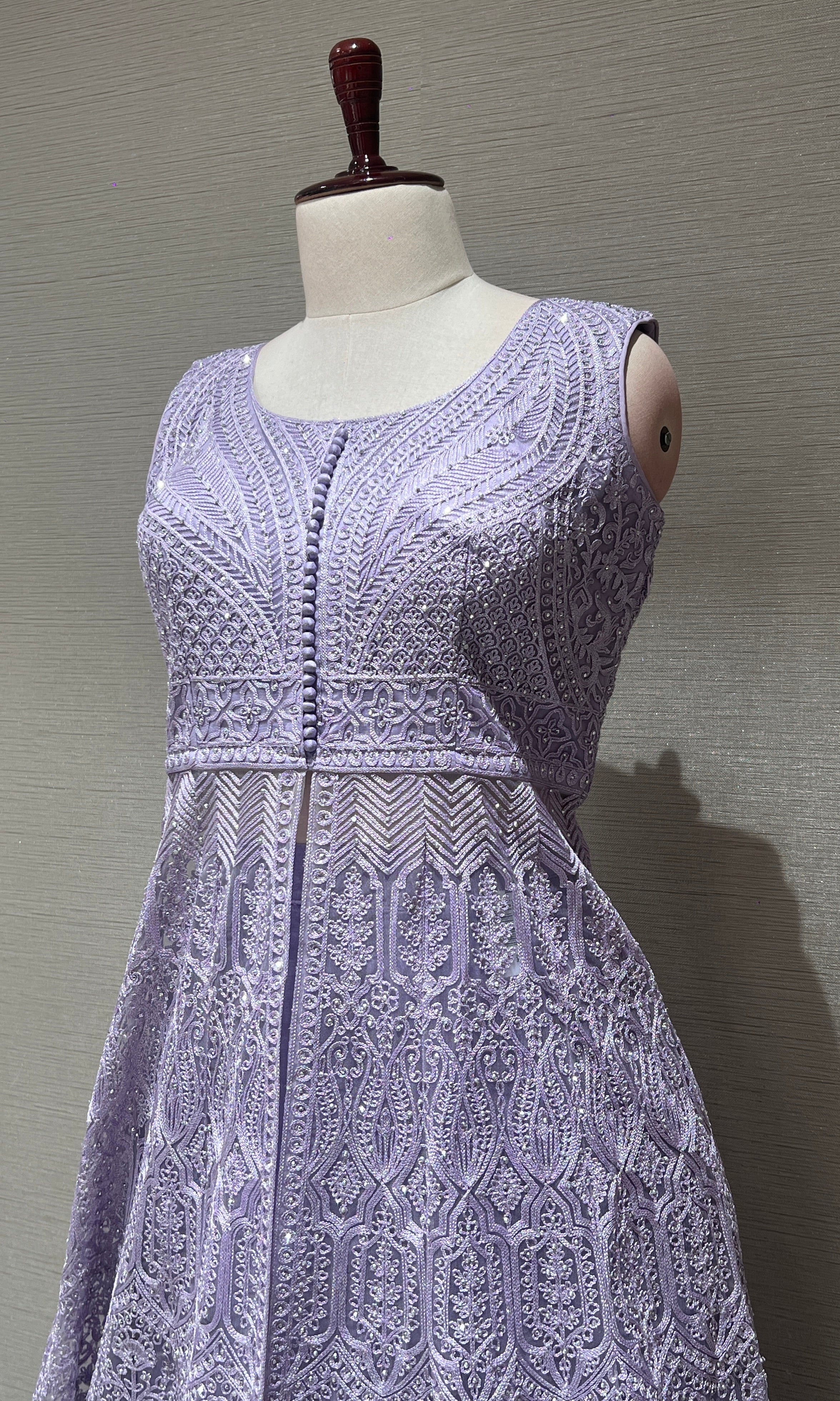Lilac Embroidered Front Slit Anarkali Set