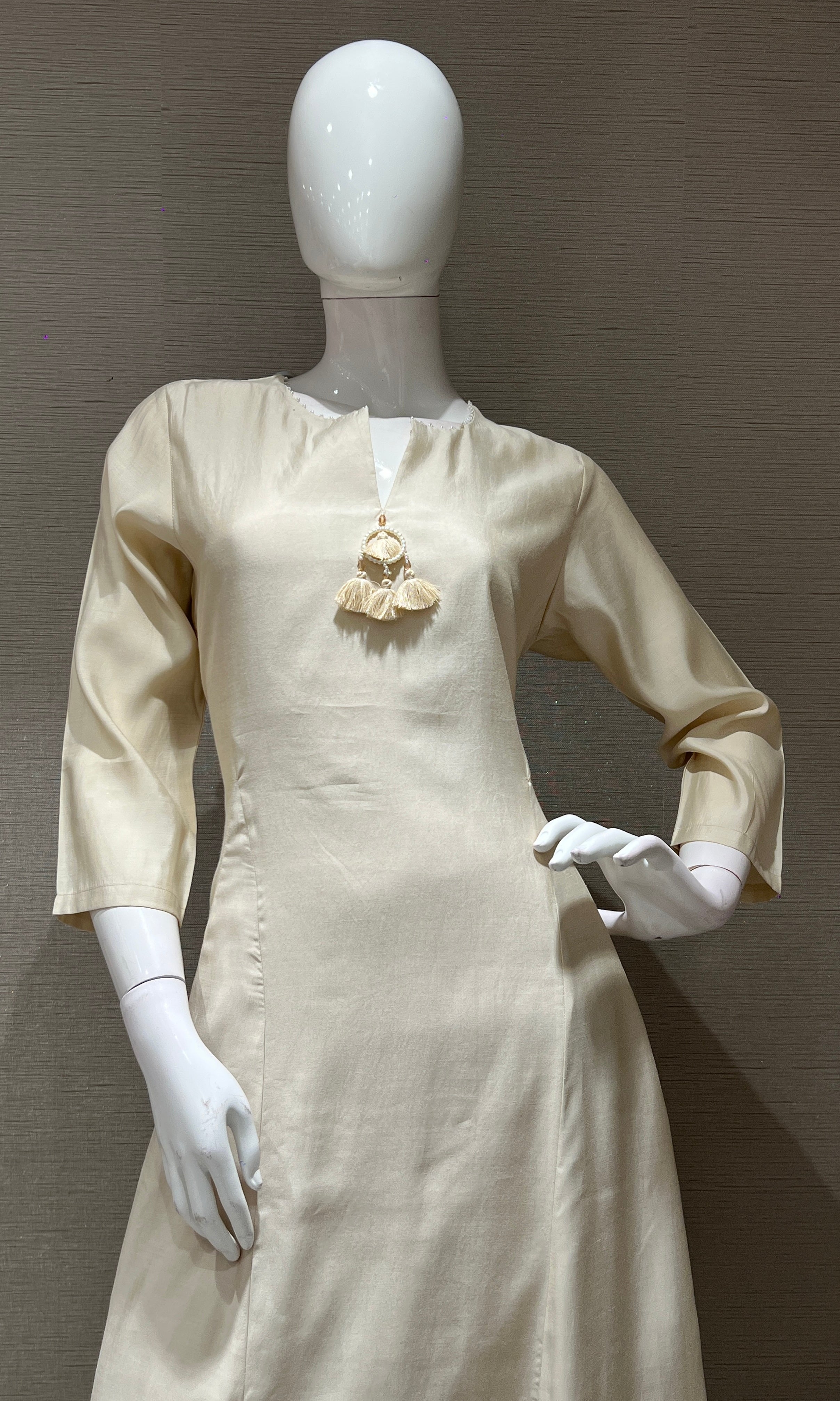 Cream kurta set With Teal Gold Weave Dupatta