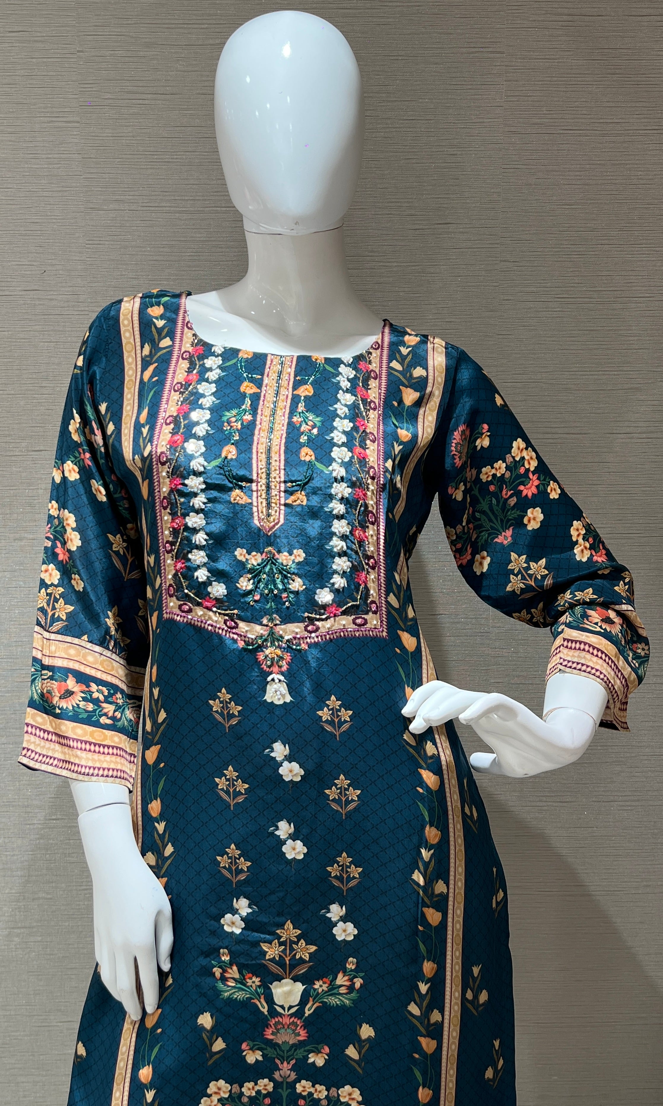 Peacock blue tussar silk kurta set