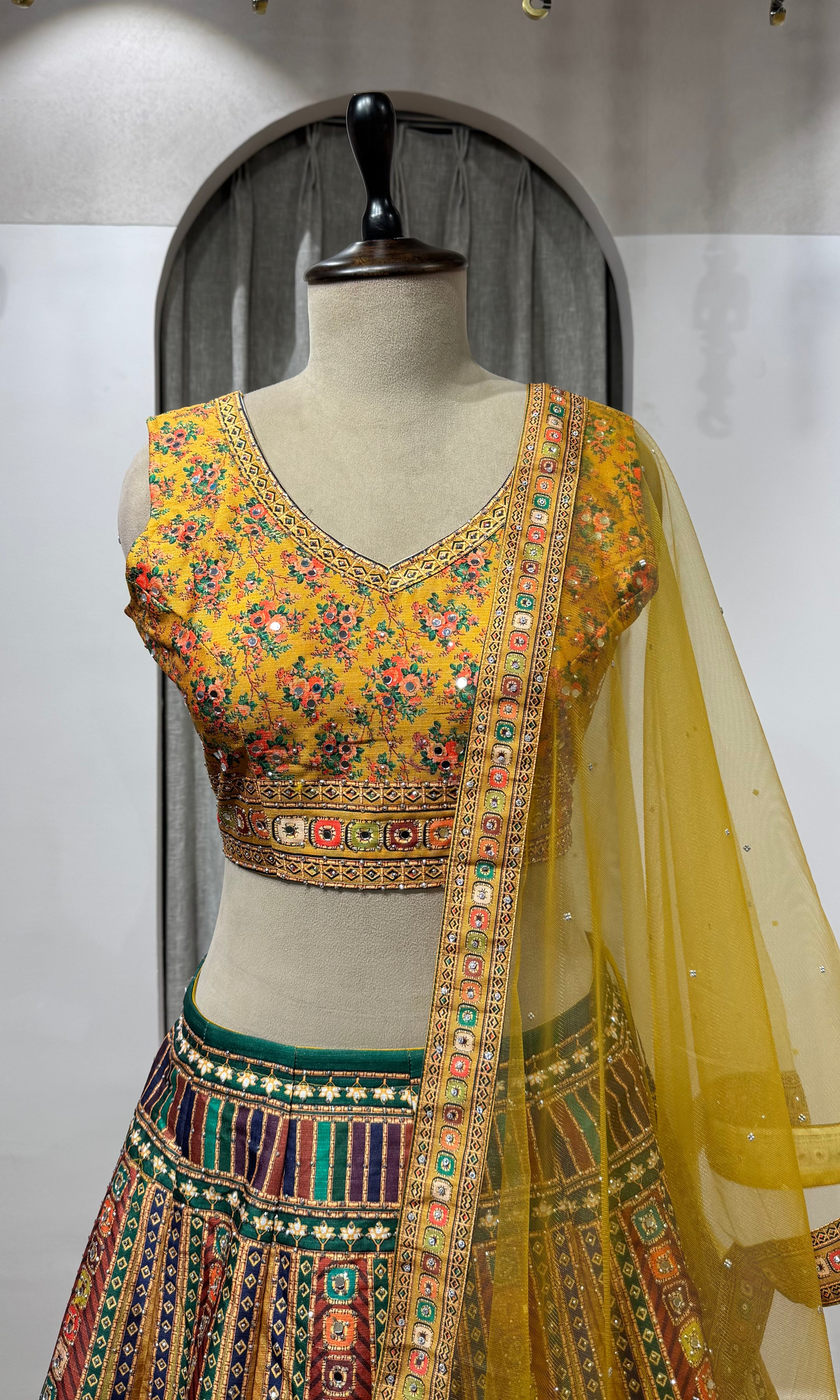Yellow Multicolor Embroidered Lehenga Set