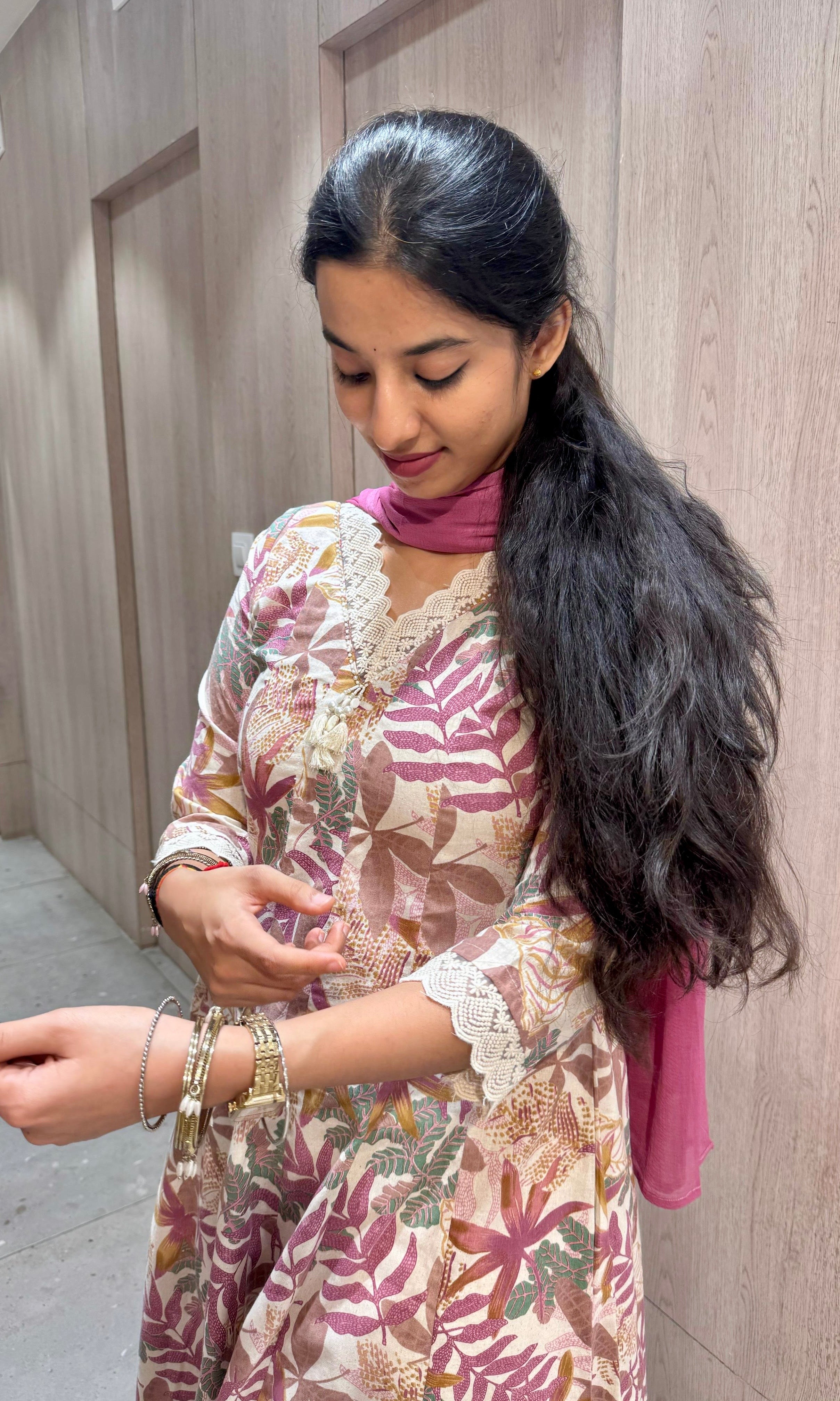 Onion pink Anarkali frock with straight pant k222