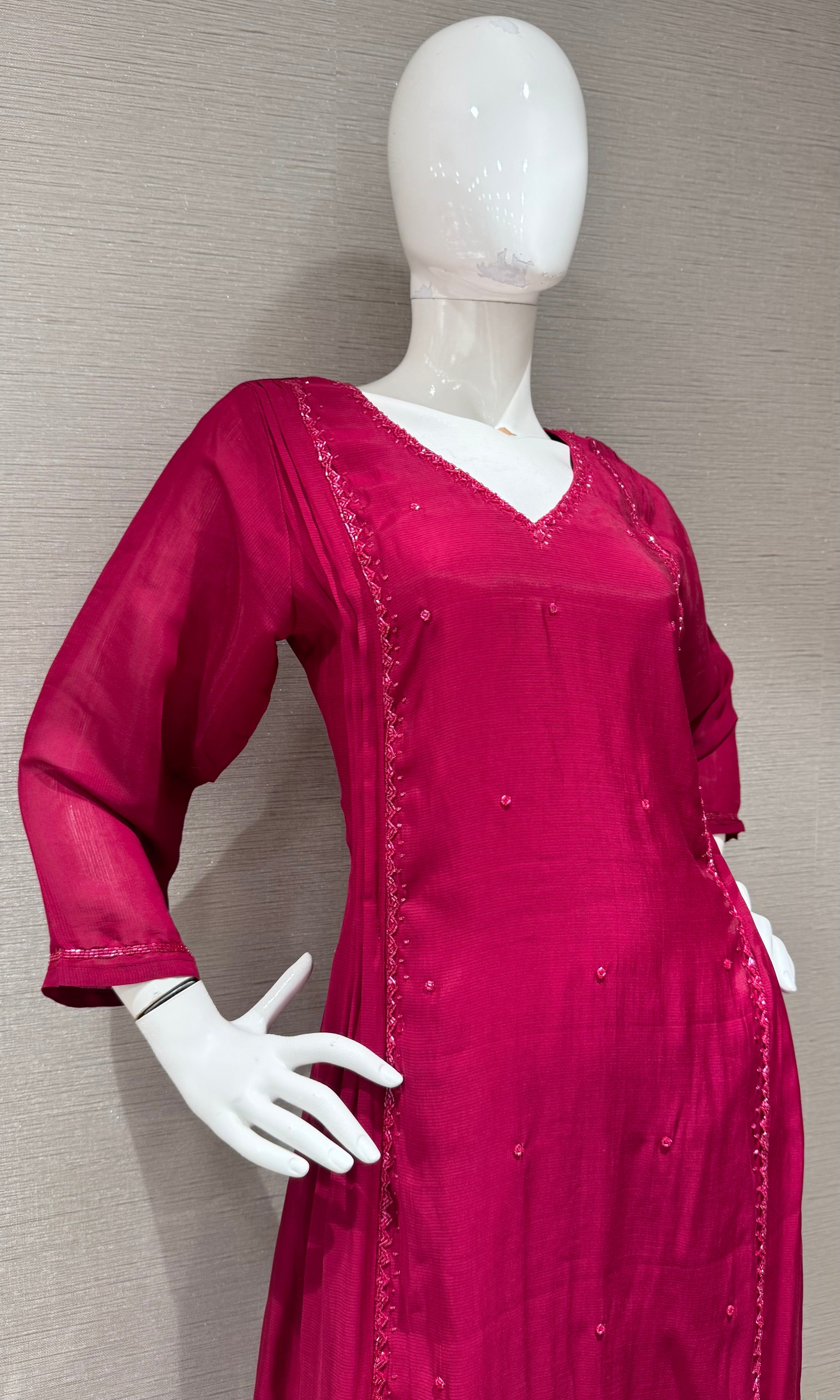 Wine A line Cotton Kurta Set with Dupatta