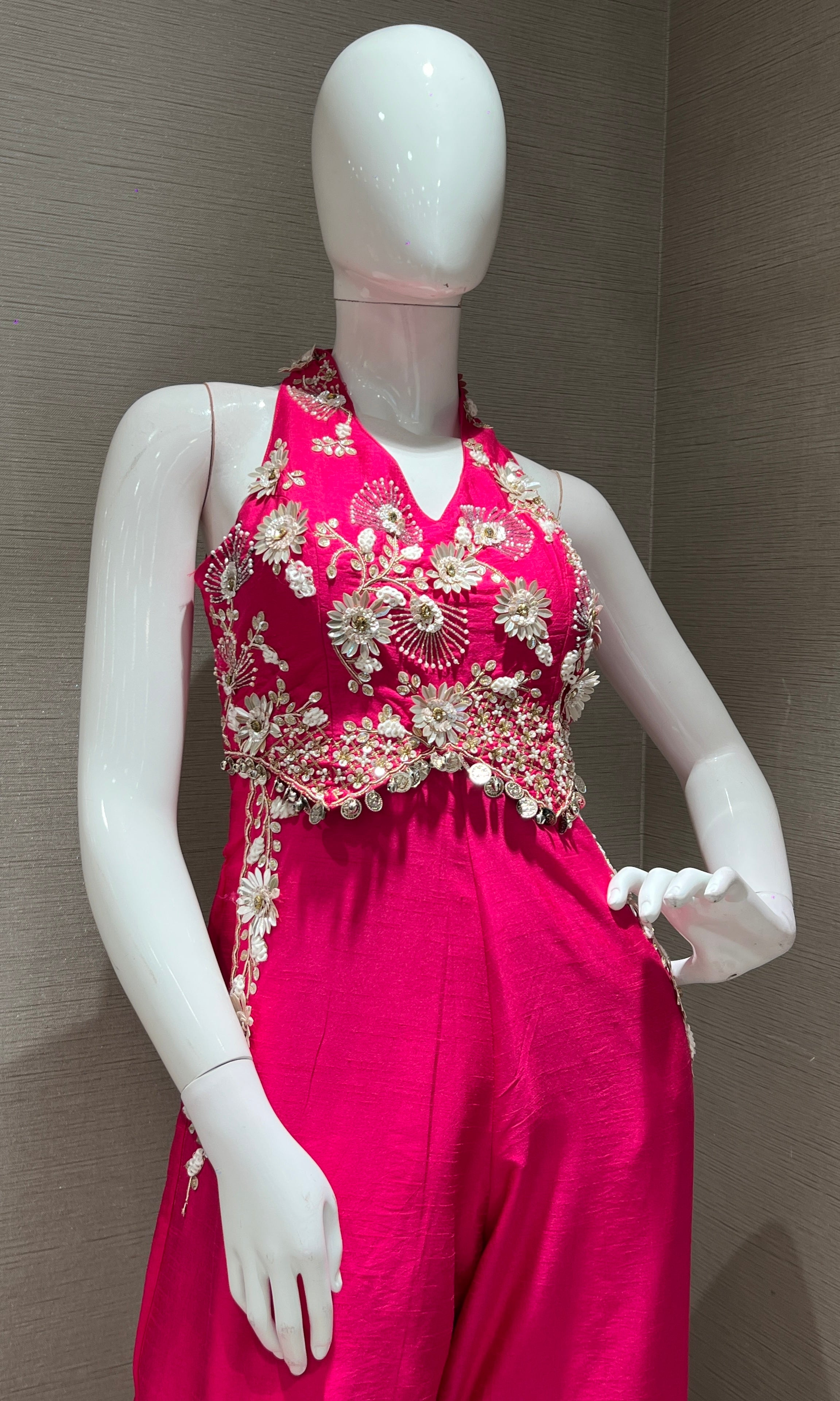 Rani Pink jumpsuit with floral embroidery