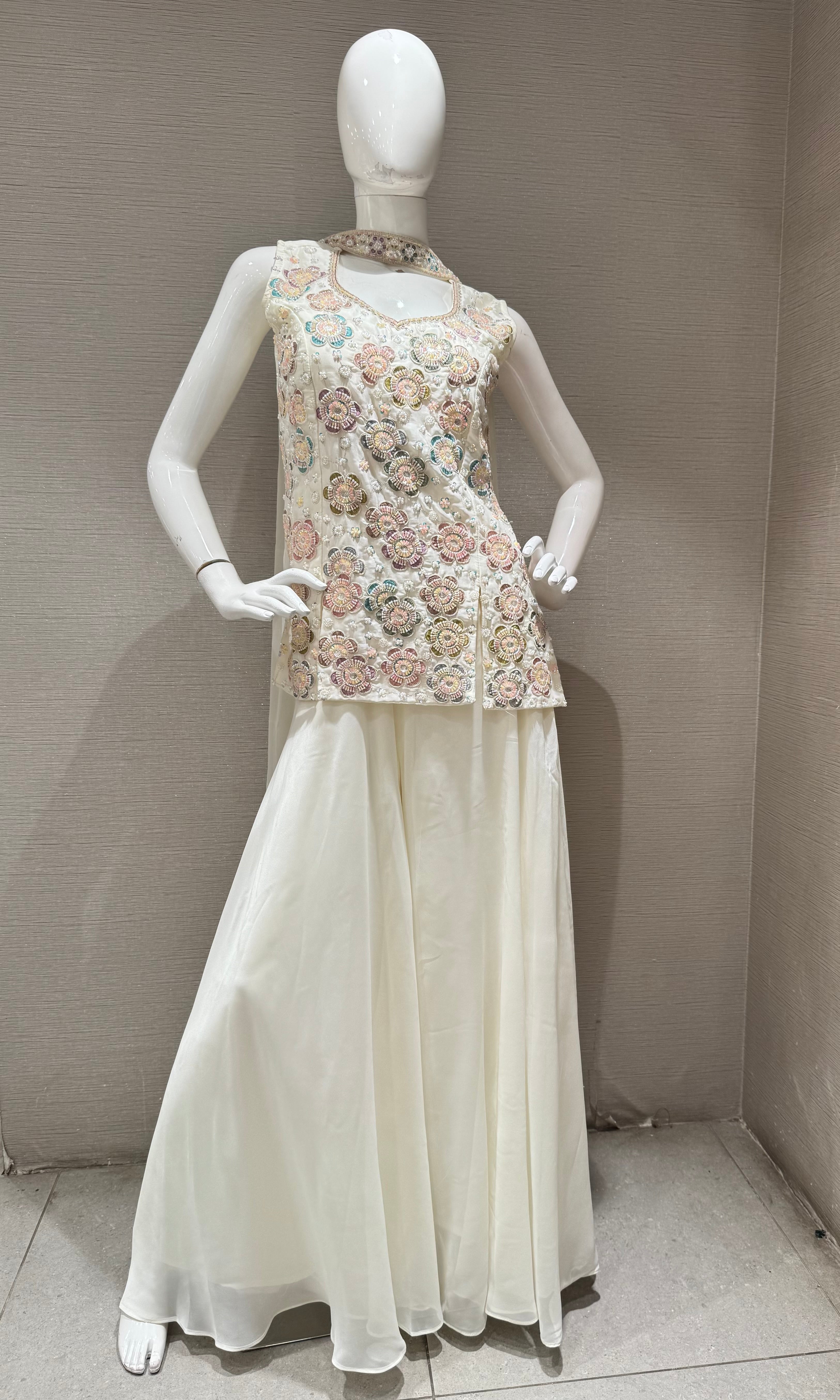White floral peplum palazzo set
