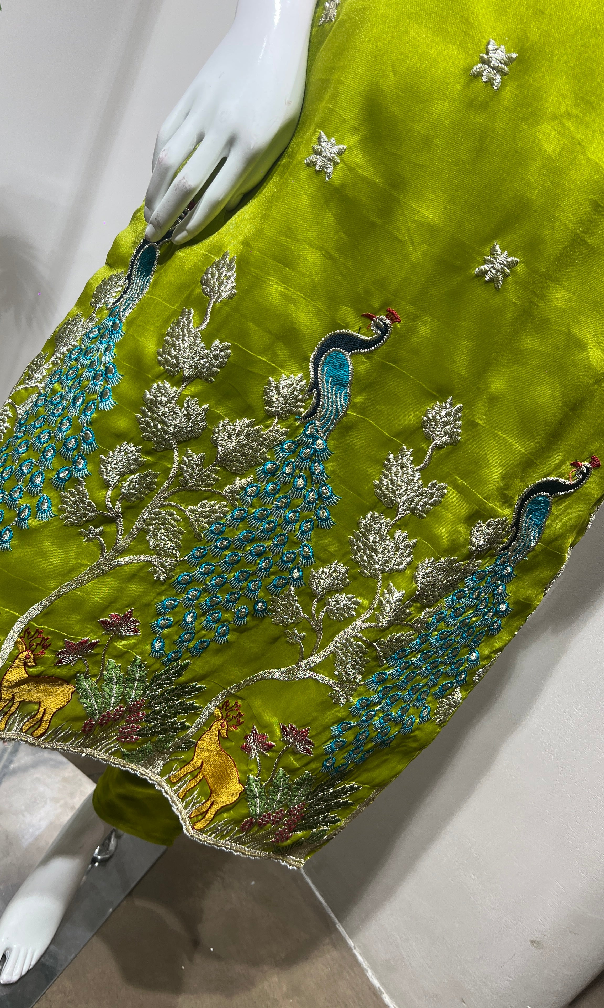Green Peacock Embroidered Sharara set